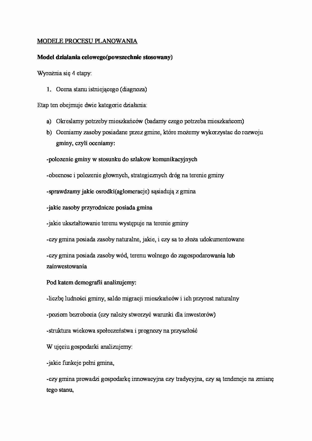 Modele procesu planowania - Model dzialania celowego - strona 1