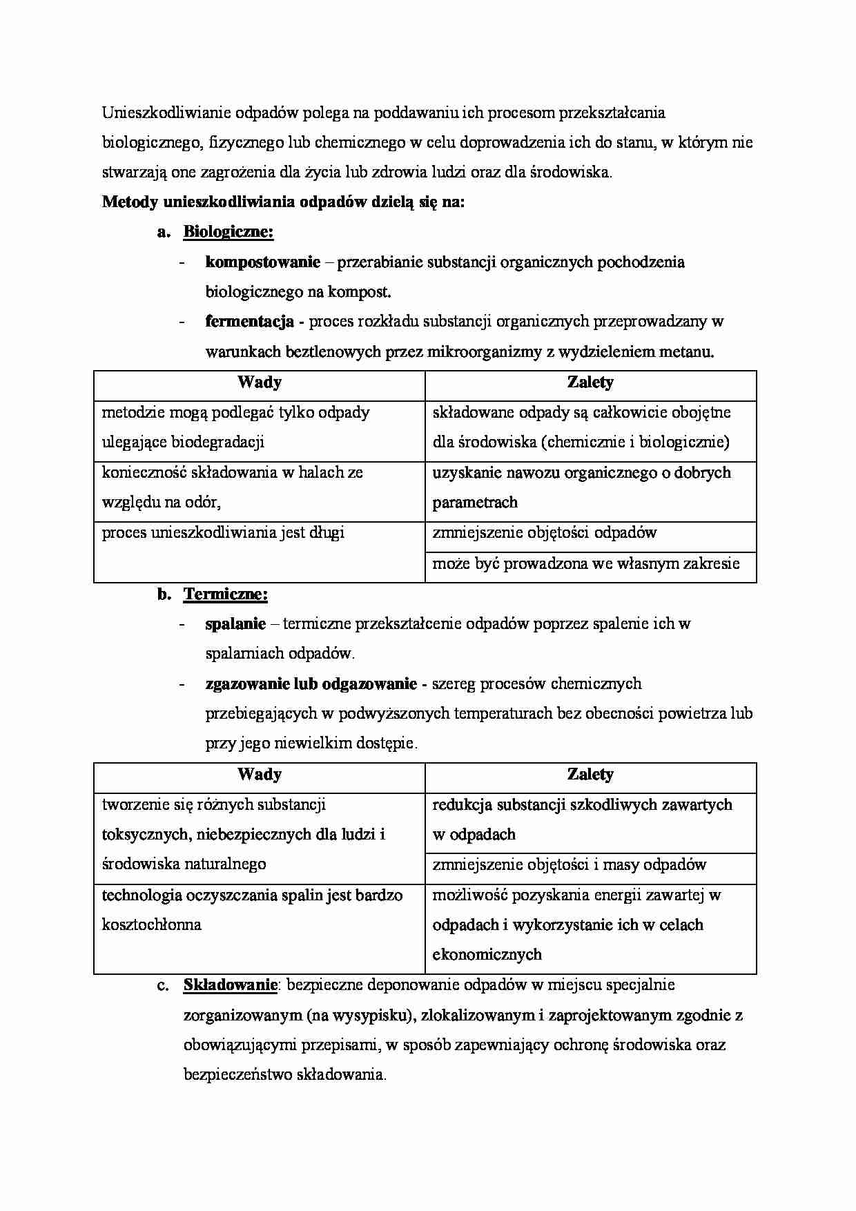 Metody unieszkodliwiania odpadów - strona 1
