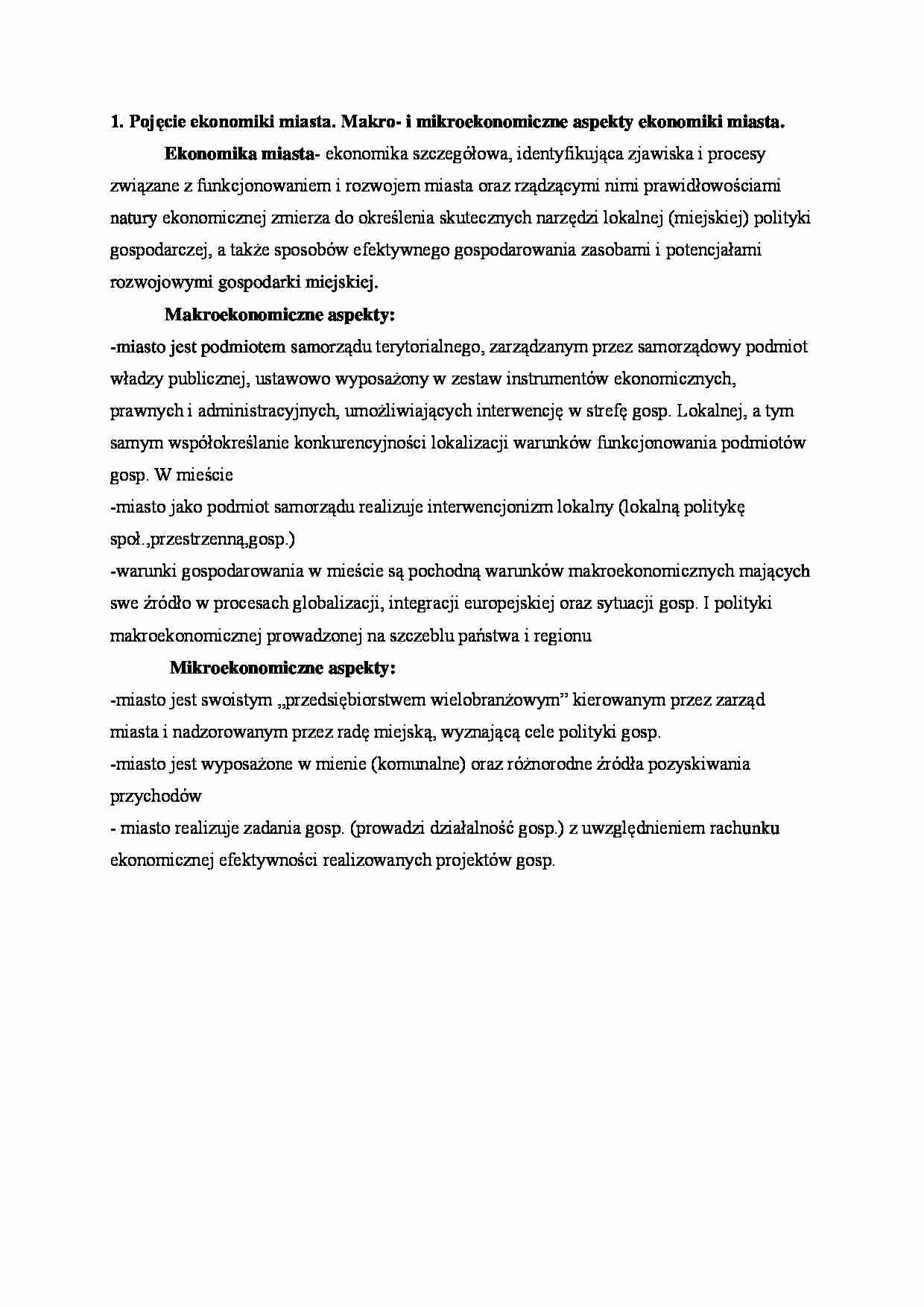 Makroekonomiczne i mikroekonomiczne aspekty ekonomii miast. - strona 1