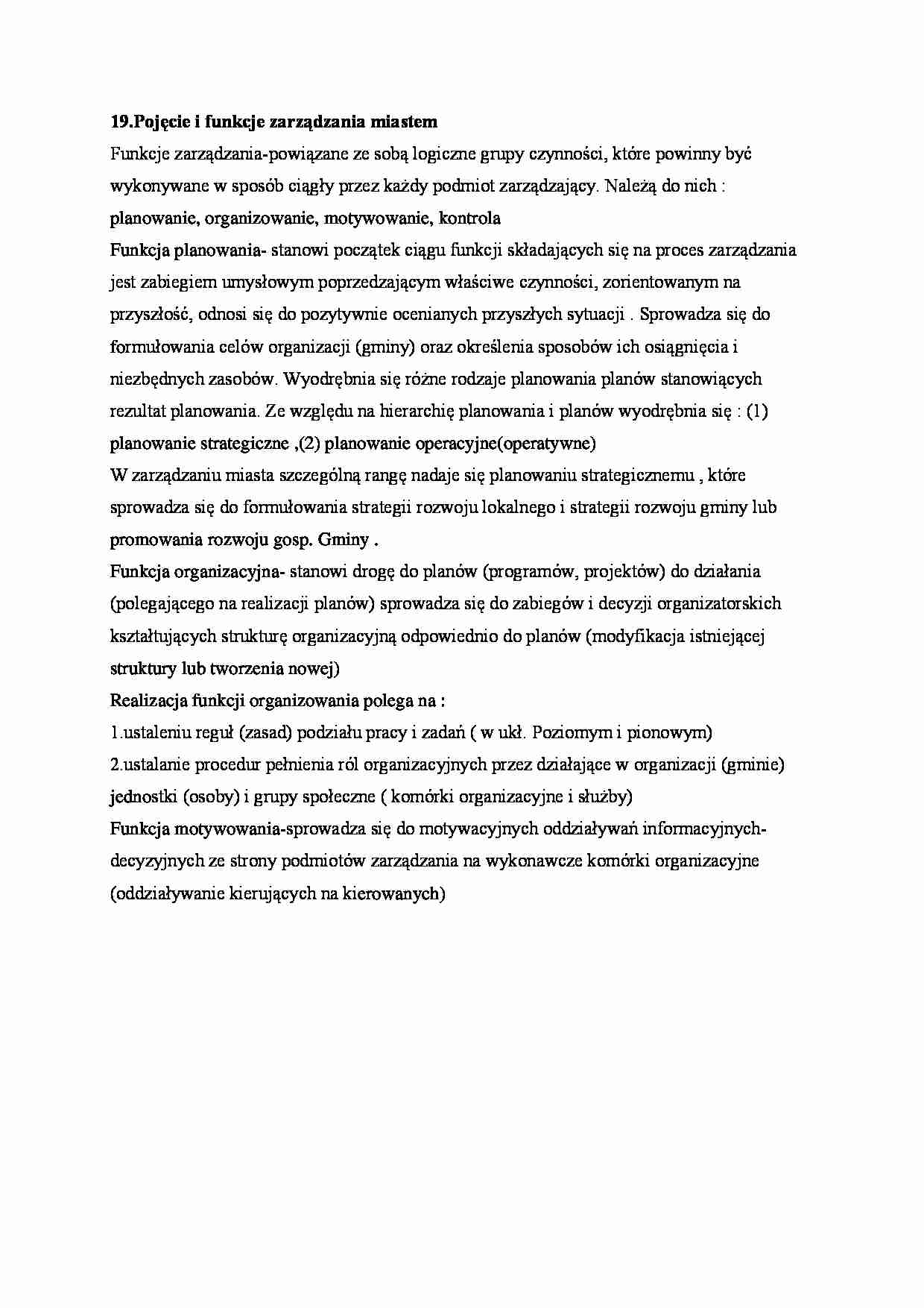 Pojęcie i funkcje zarządzania miastem - strona 1