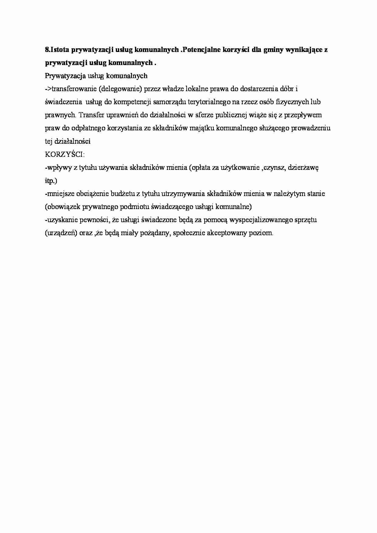 Istota prywatyzacji usług komunalnych  - strona 1