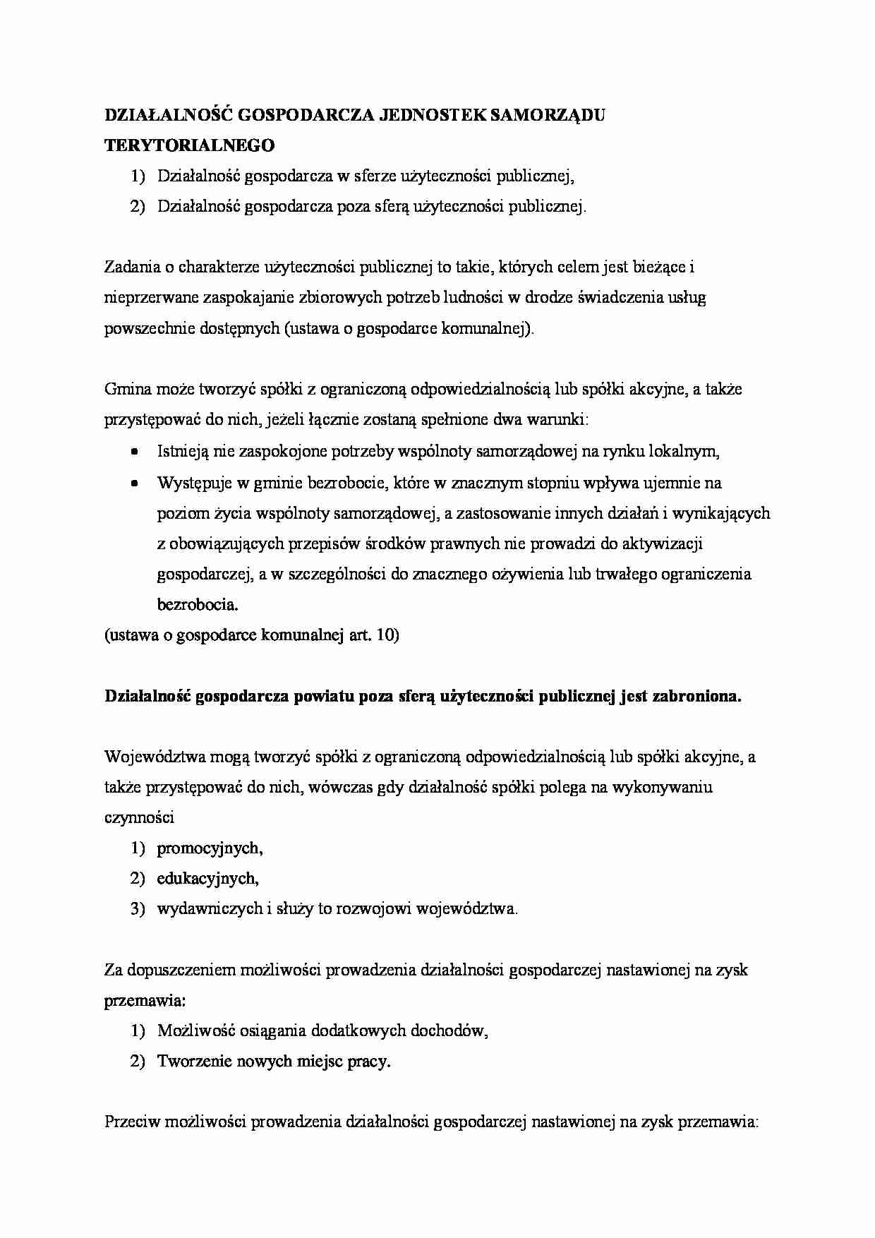 Działalność gospodarcza jednostek samorządu terytorialnego. - strona 1