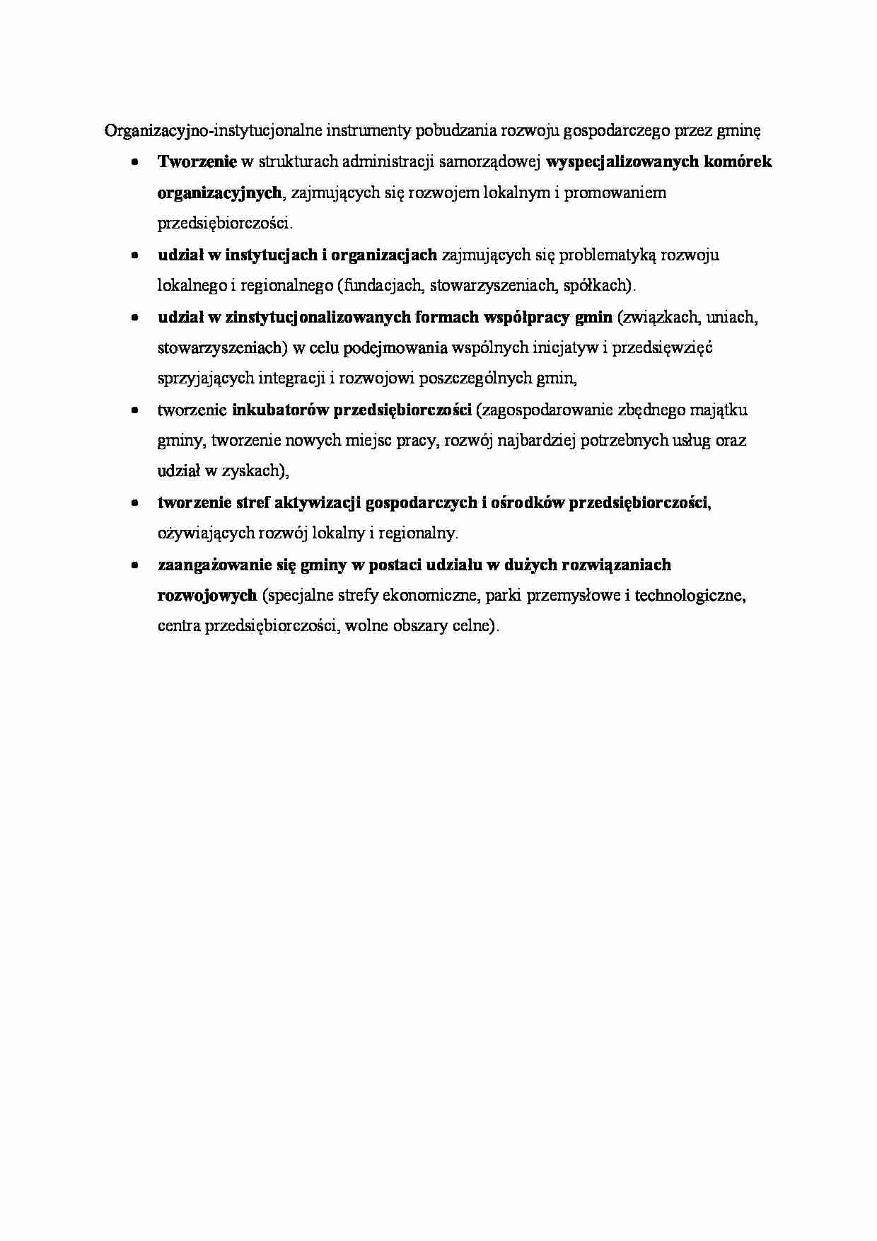Organizacyjno-instytucjonalne instrumenty pobudzania rozwoju gospodarczego przez gminę - strona 1