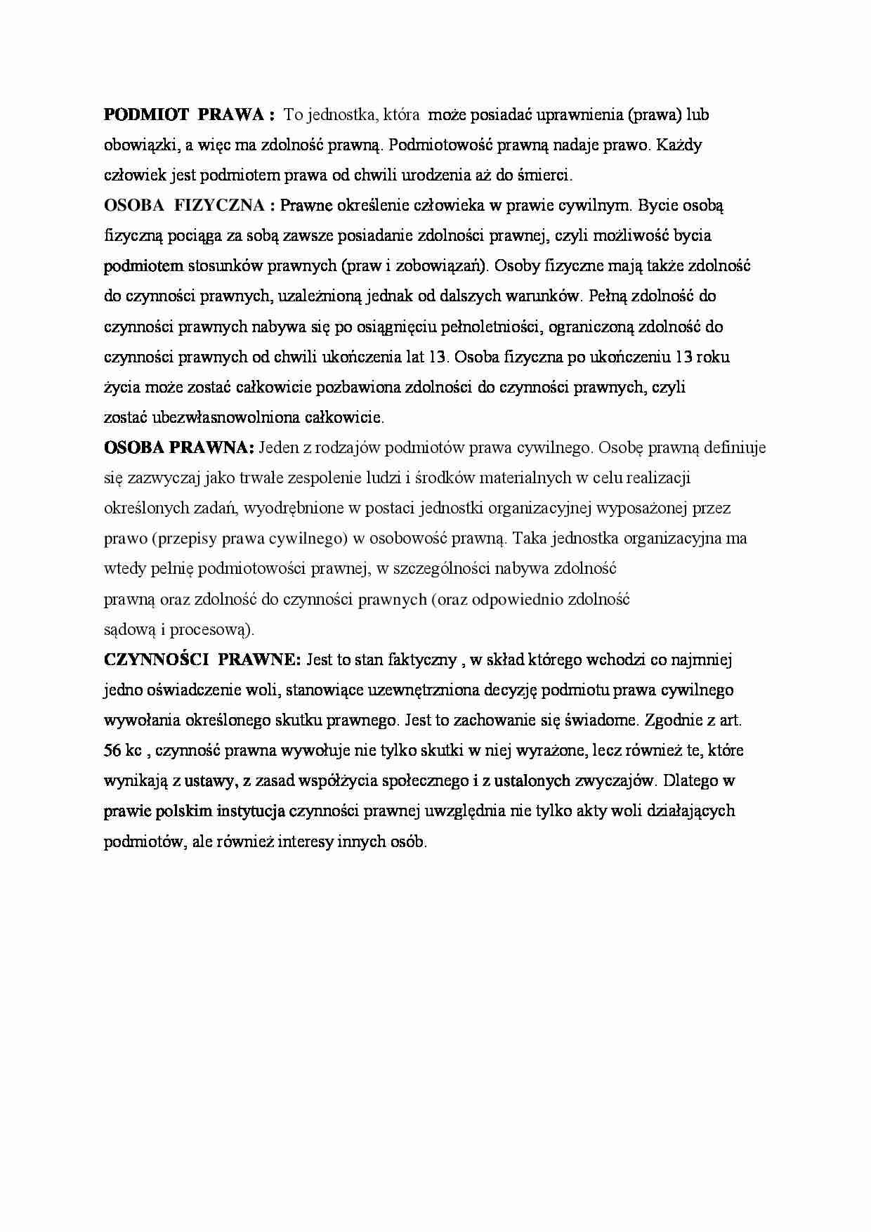 Definicje: podmiot prawa, osoba fizyczna, osoba prawna. - strona 1