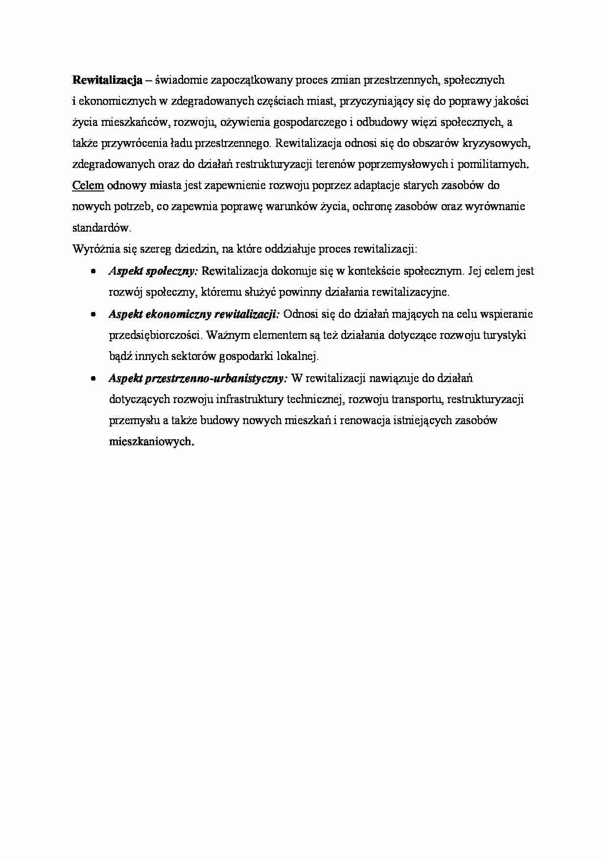 Rewitalizacja i dziedziny na które oddziałuje. - strona 1