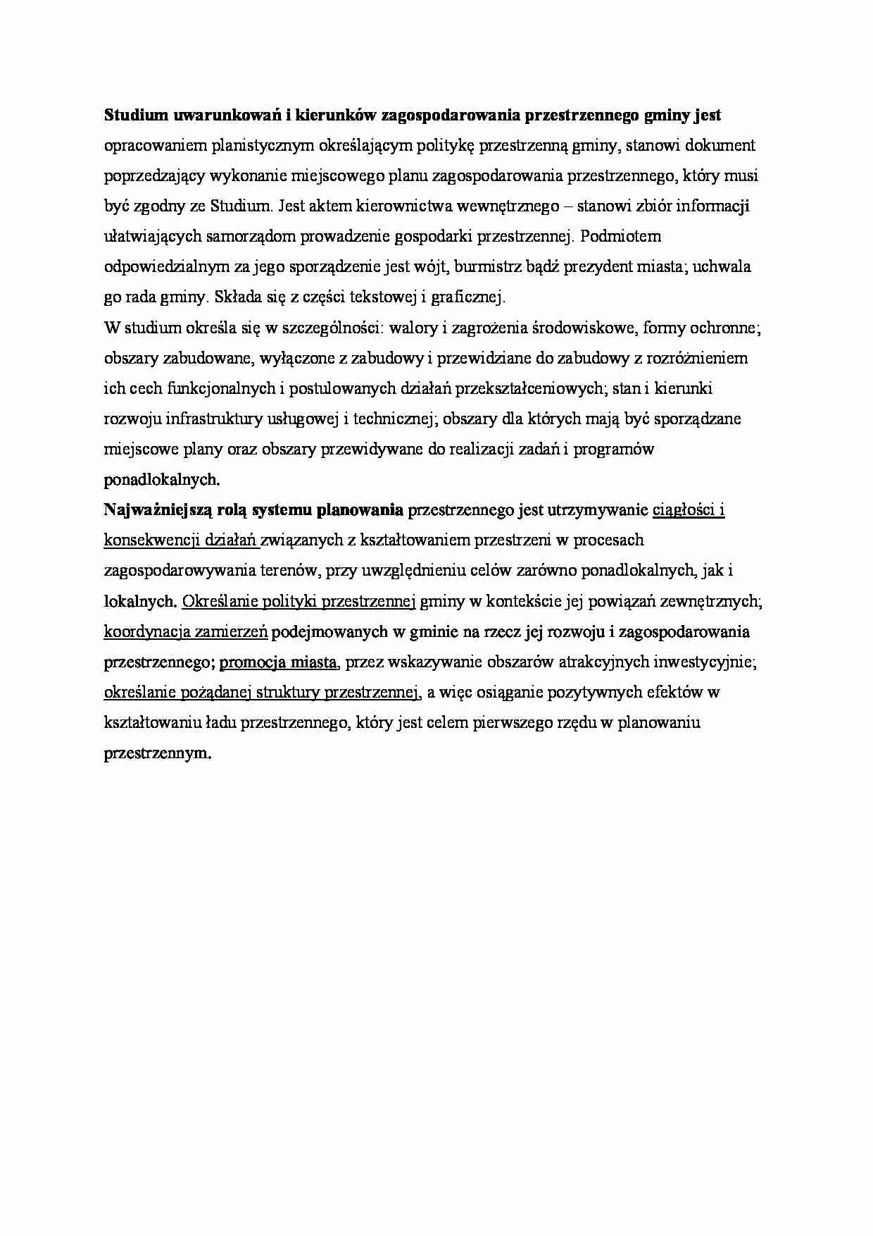 Studium uwarunkowań i kierunków zagospodarowania przestrzennego gminy. - strona 1