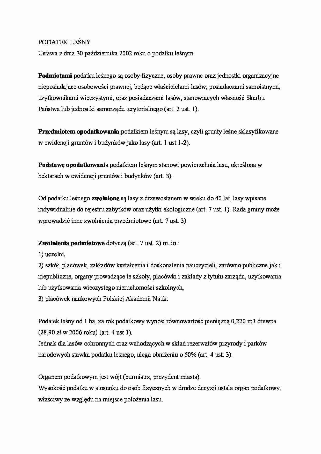 Podatek leśny - omówienie. - strona 1