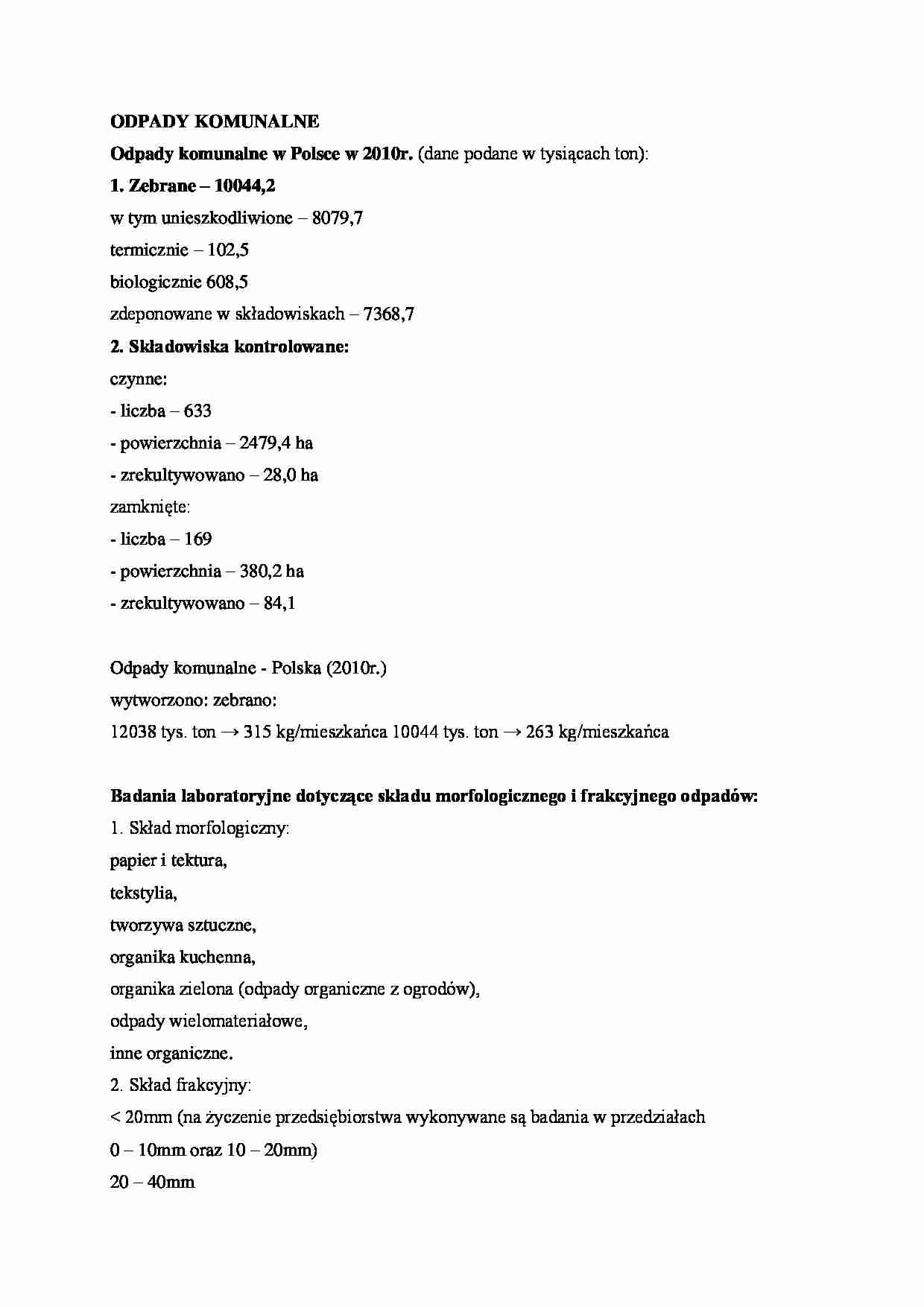 Odpady komunalne - dane statystyczne. - strona 1
