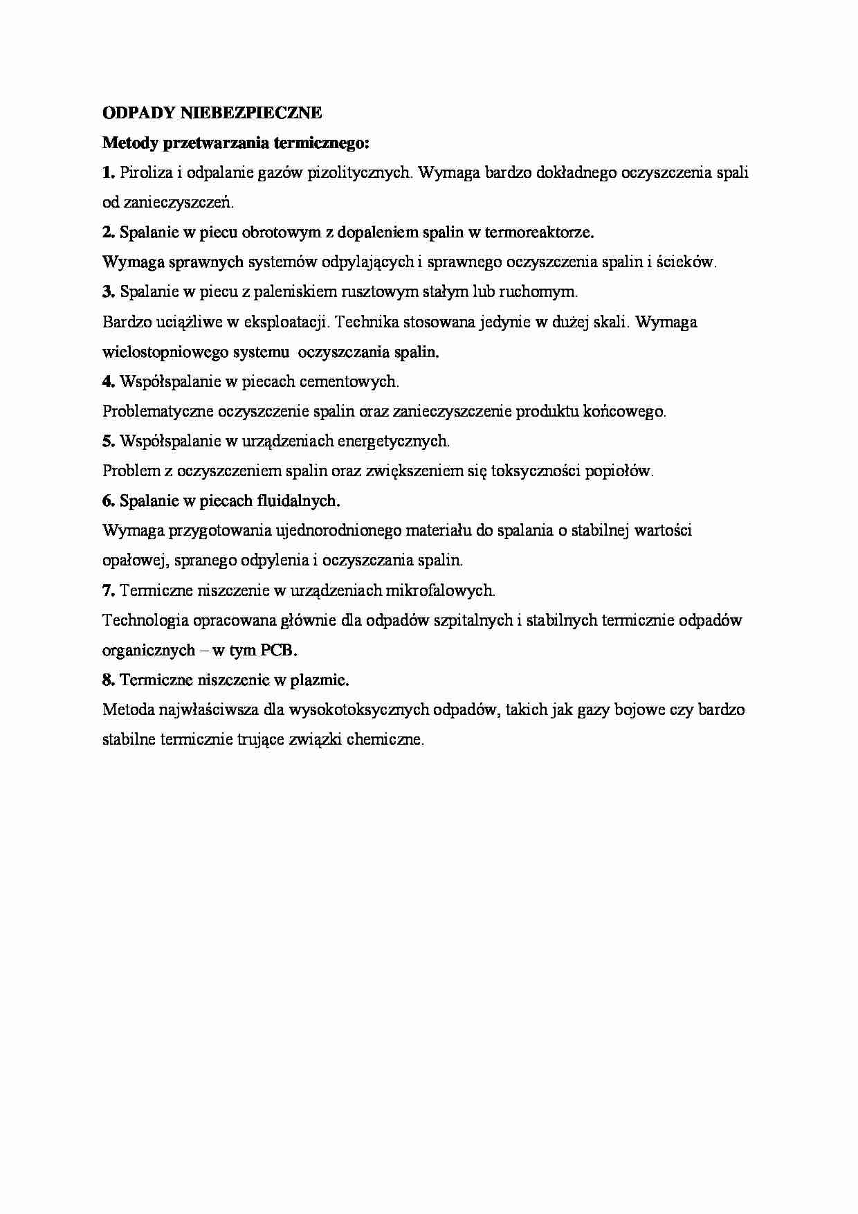 Metody przetwarzania termicznego odpadów niebezpiecznych. - strona 1