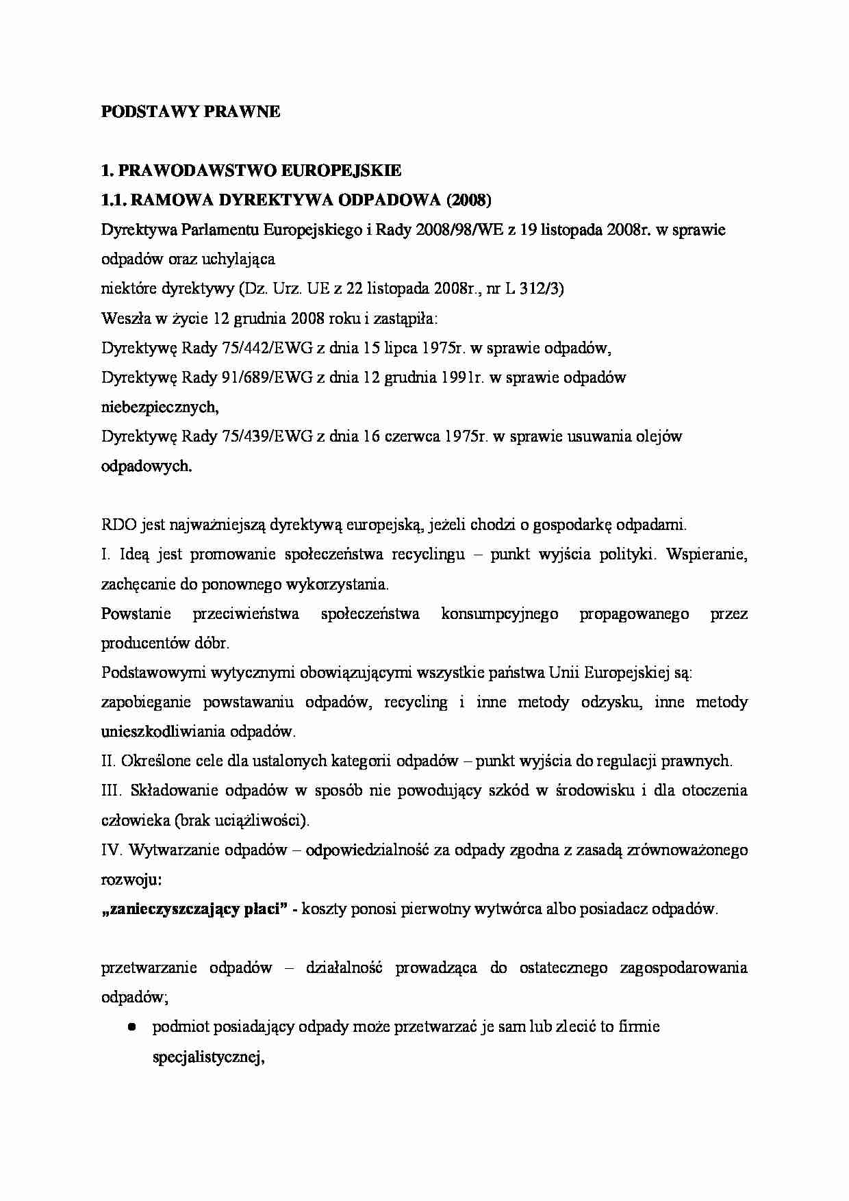 Prawodawstwo europejskie i ramowa dyrektywa odpadowa. - strona 1