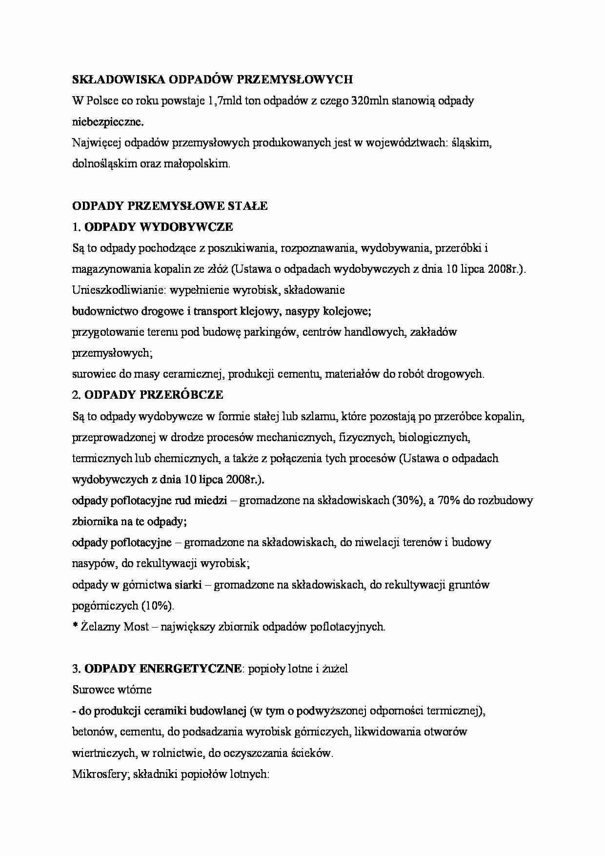 Składowiska odpadów przemysłowych i odpady przymysłowe stałe. - strona 1