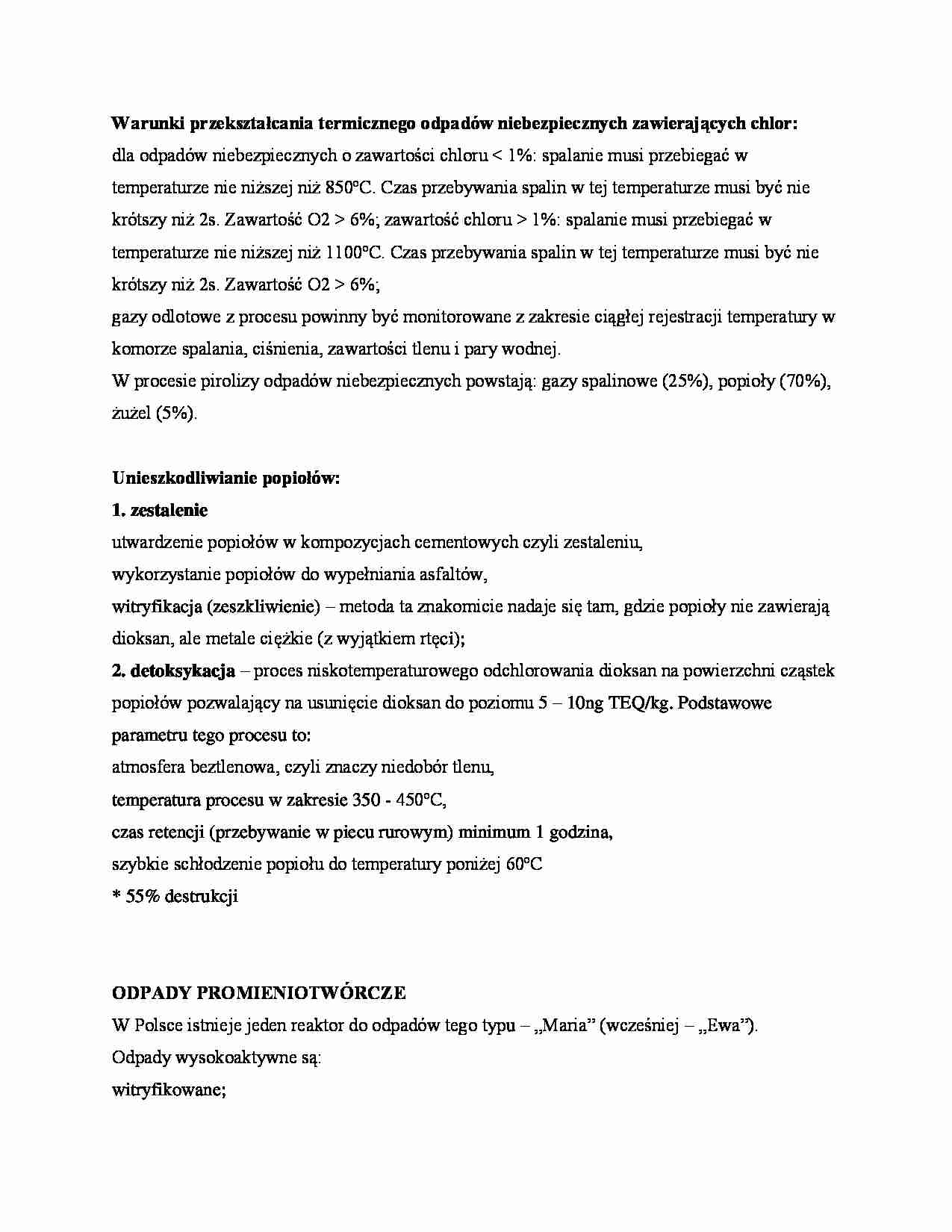 Warunki przekształcania termicznego odpadów niebezpiecznych zawierających chlor - strona 1