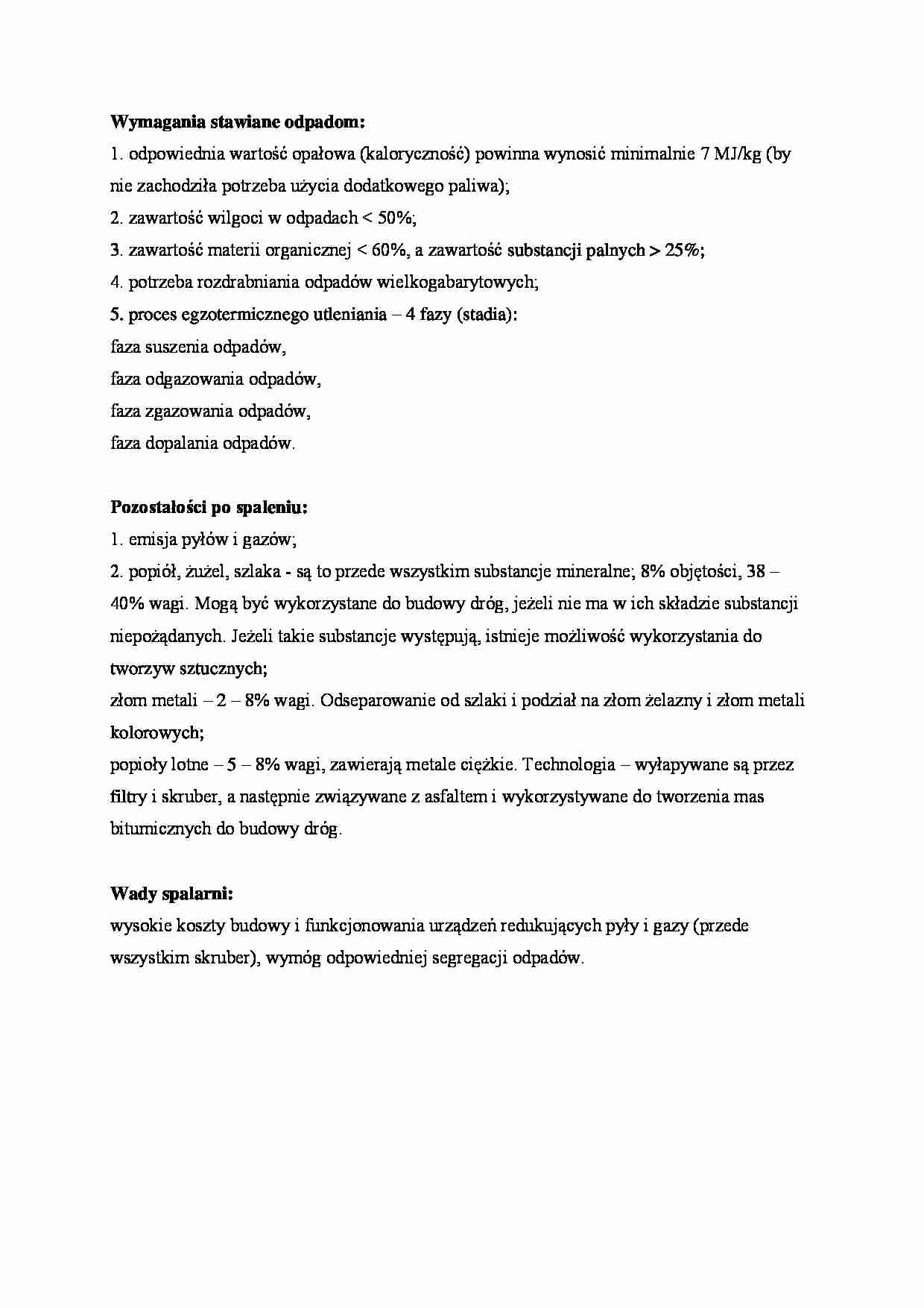 Wymagania stawiane odpadom i wady spalarni. - strona 1