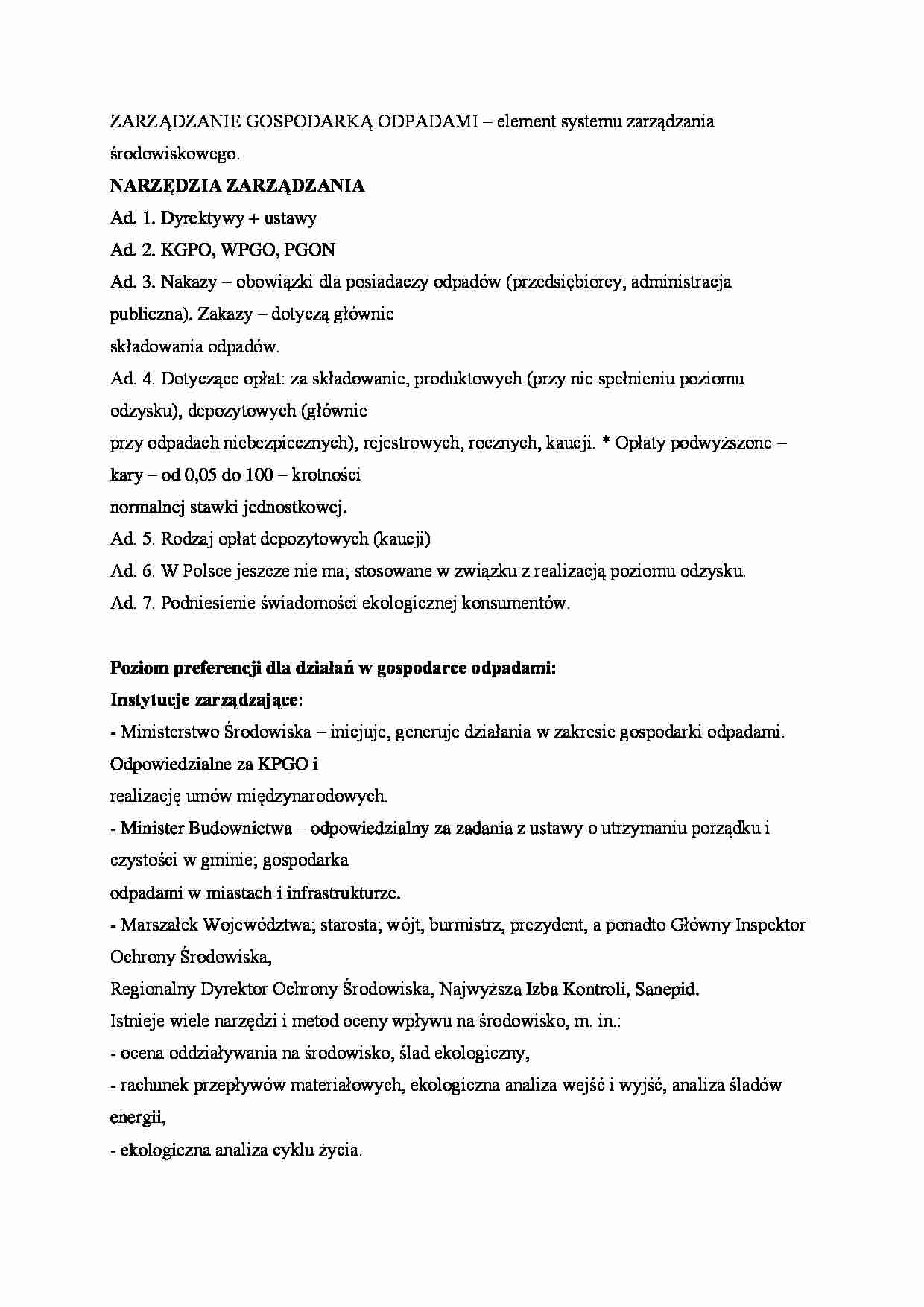 Zarządzanie gospodarką odpadami - narzędzia zarządzania. - strona 1