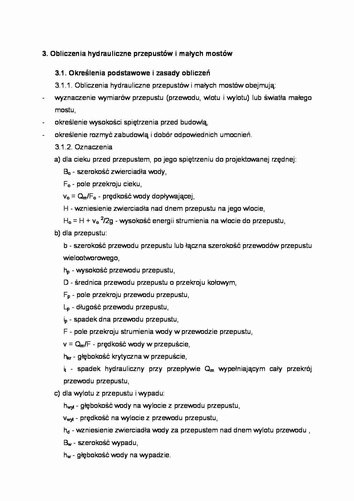 Obliczenia hydrauliczne przepustów i małych mostów - strona 1