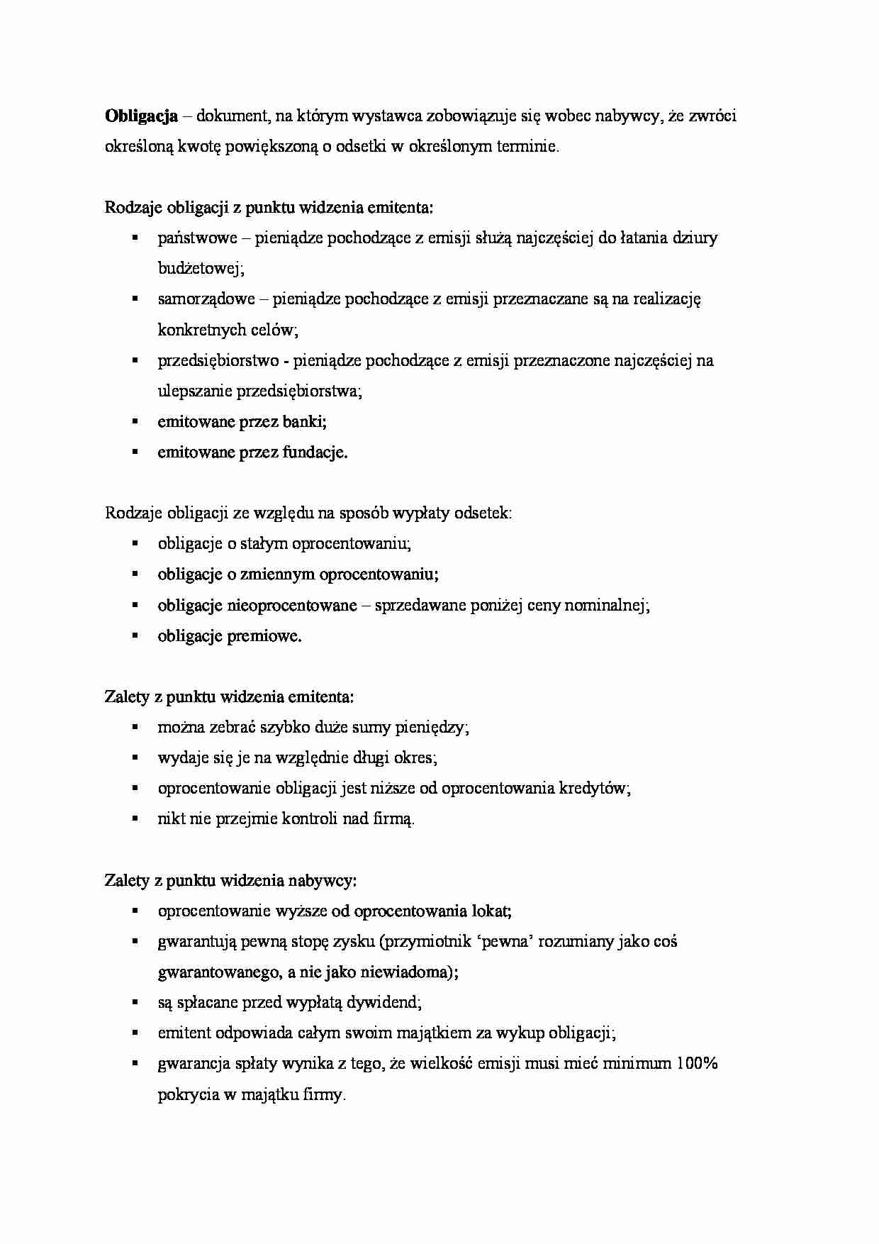 Obligacja - rodzaje i zalety. - strona 1