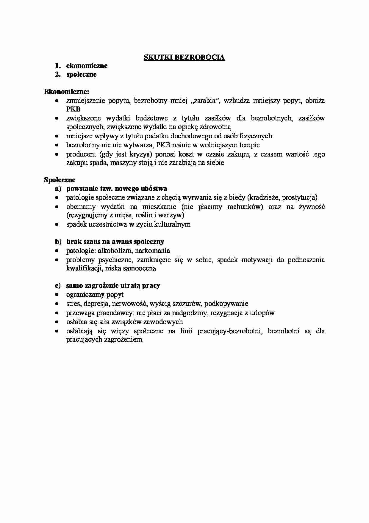 Ekonomiczne i społeczne skutki bezrobocia. - strona 1