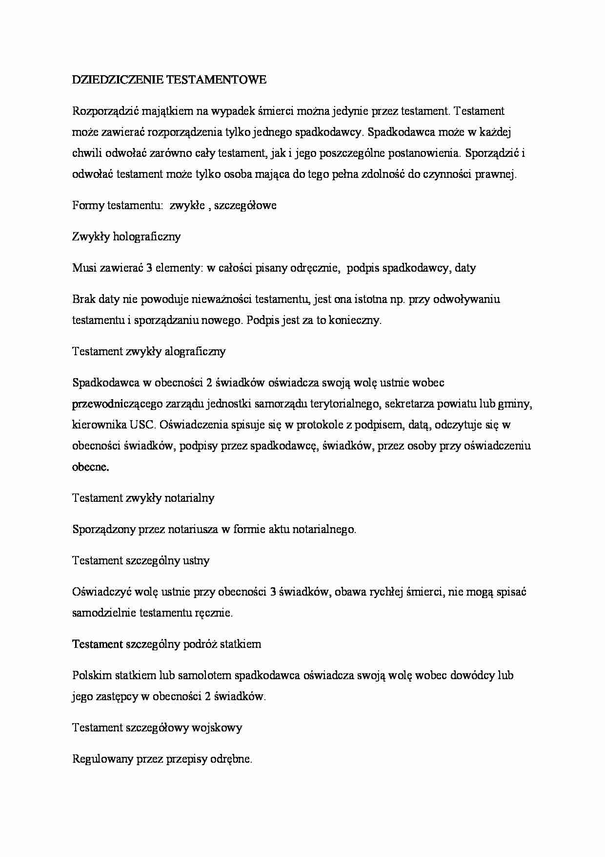 Dziedziczenie testamentowe - opis. - strona 1