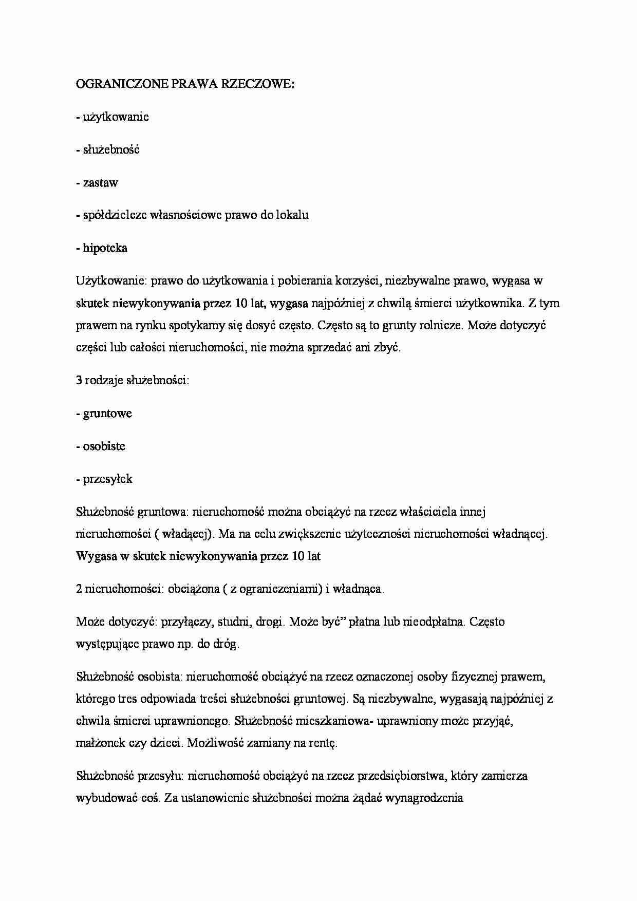 Ograniczone prawa rzeczowe, służebność. - strona 1