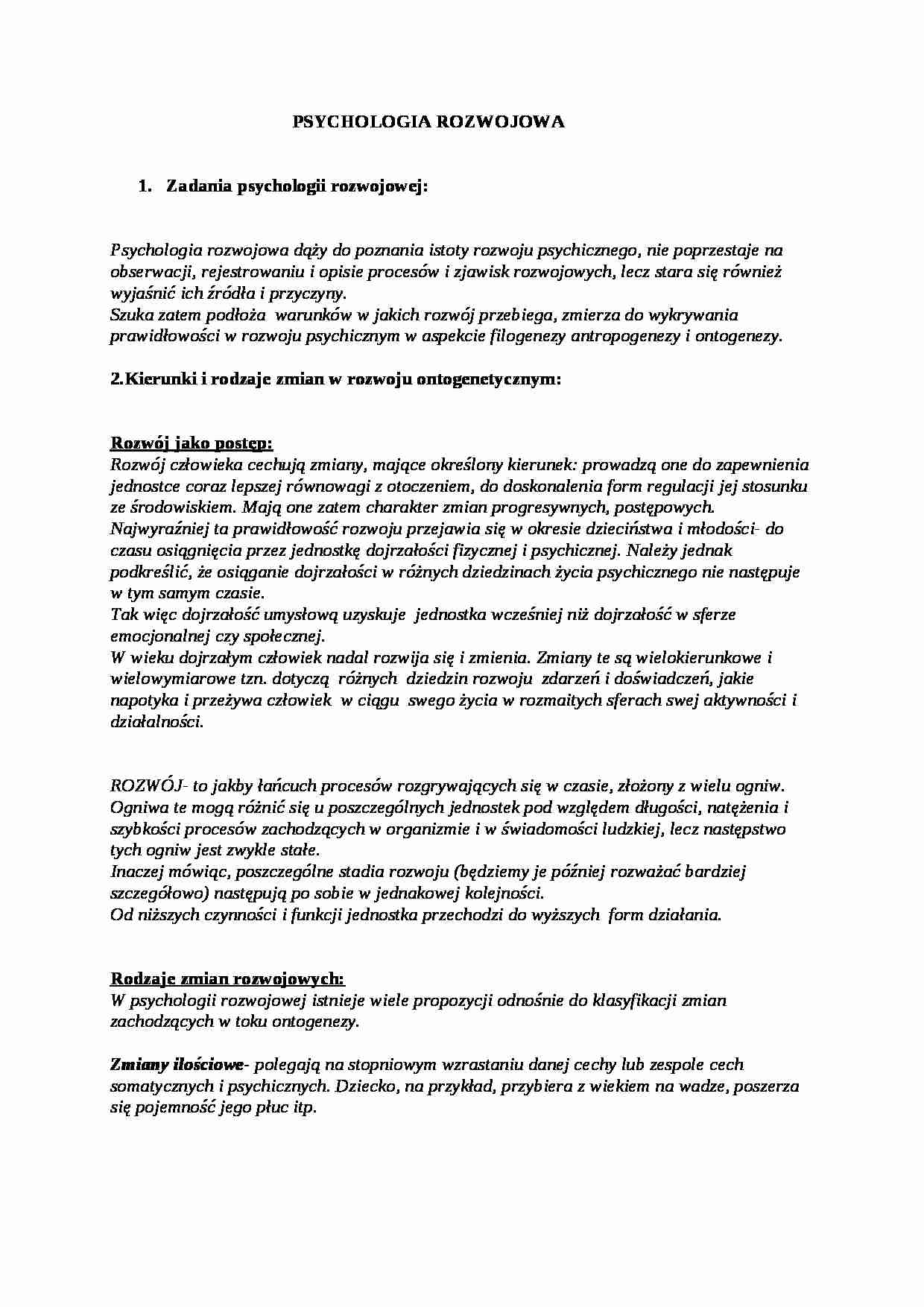 Psychologia rozwojowa - pedagogika - strona 1