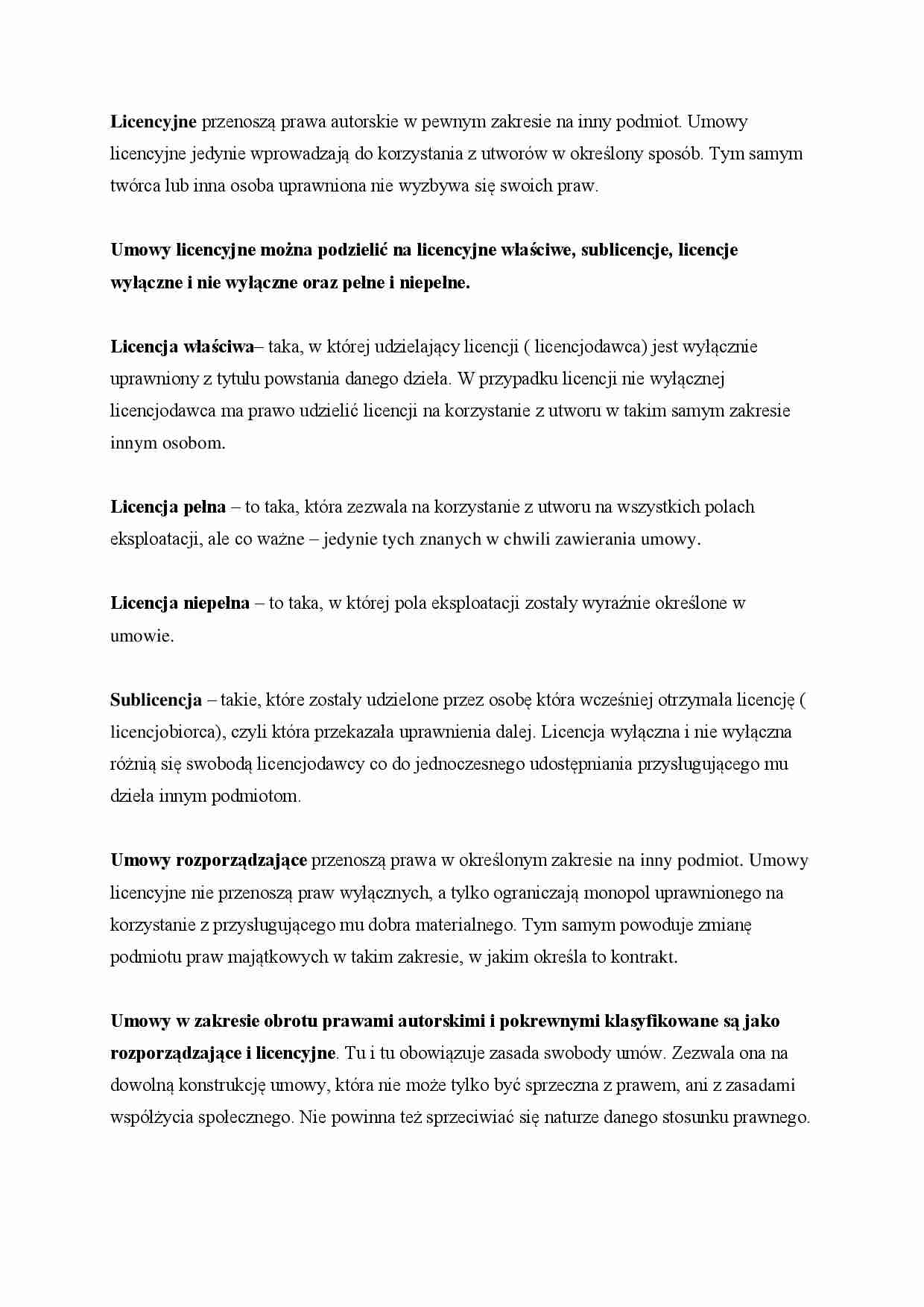 Umowy liceyncyjne i ich podział - strona 1
