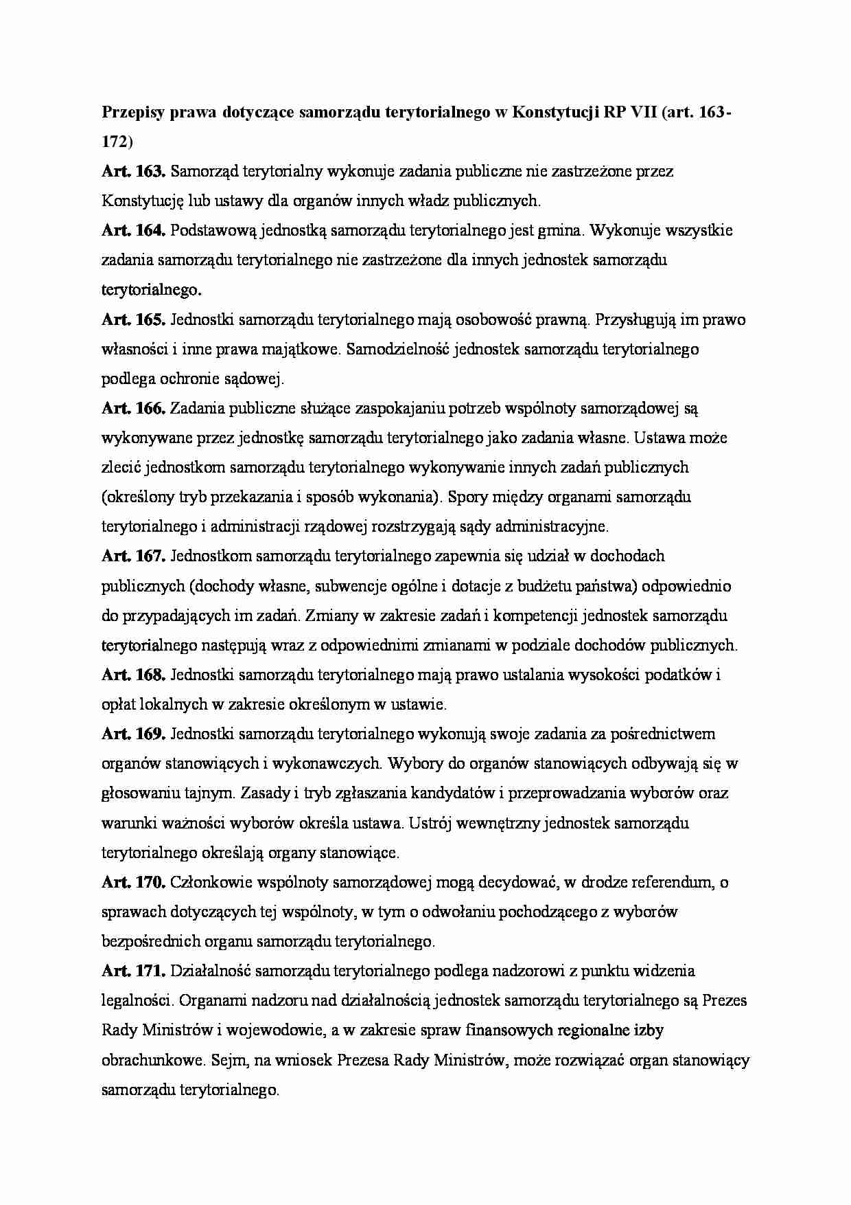 Przepisy prawa dotyczące samorządu terytorialnego w Konstytucji RP VII - strona 1