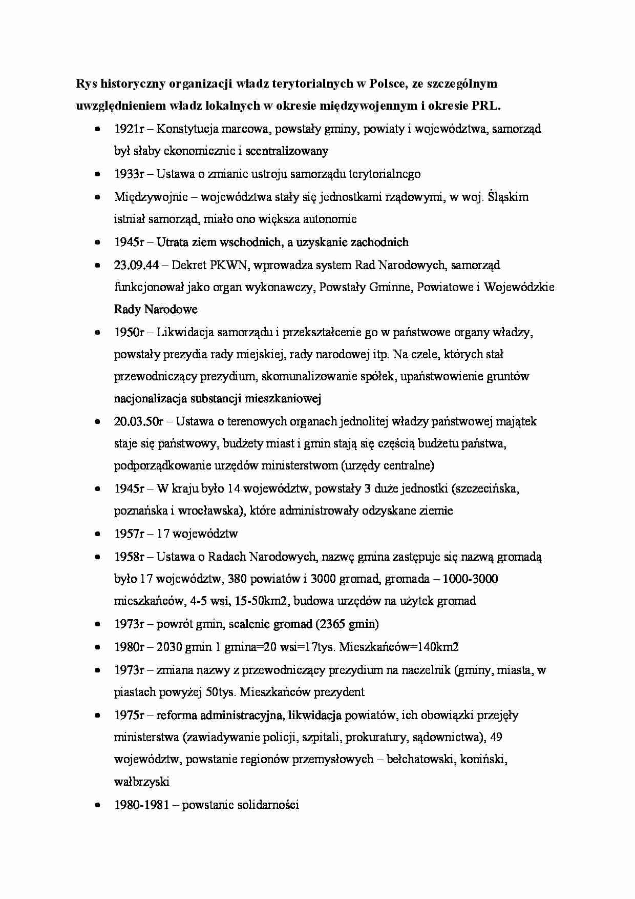 Rys historyczny organizacji władz terytorialnych w Polsce - strona 1