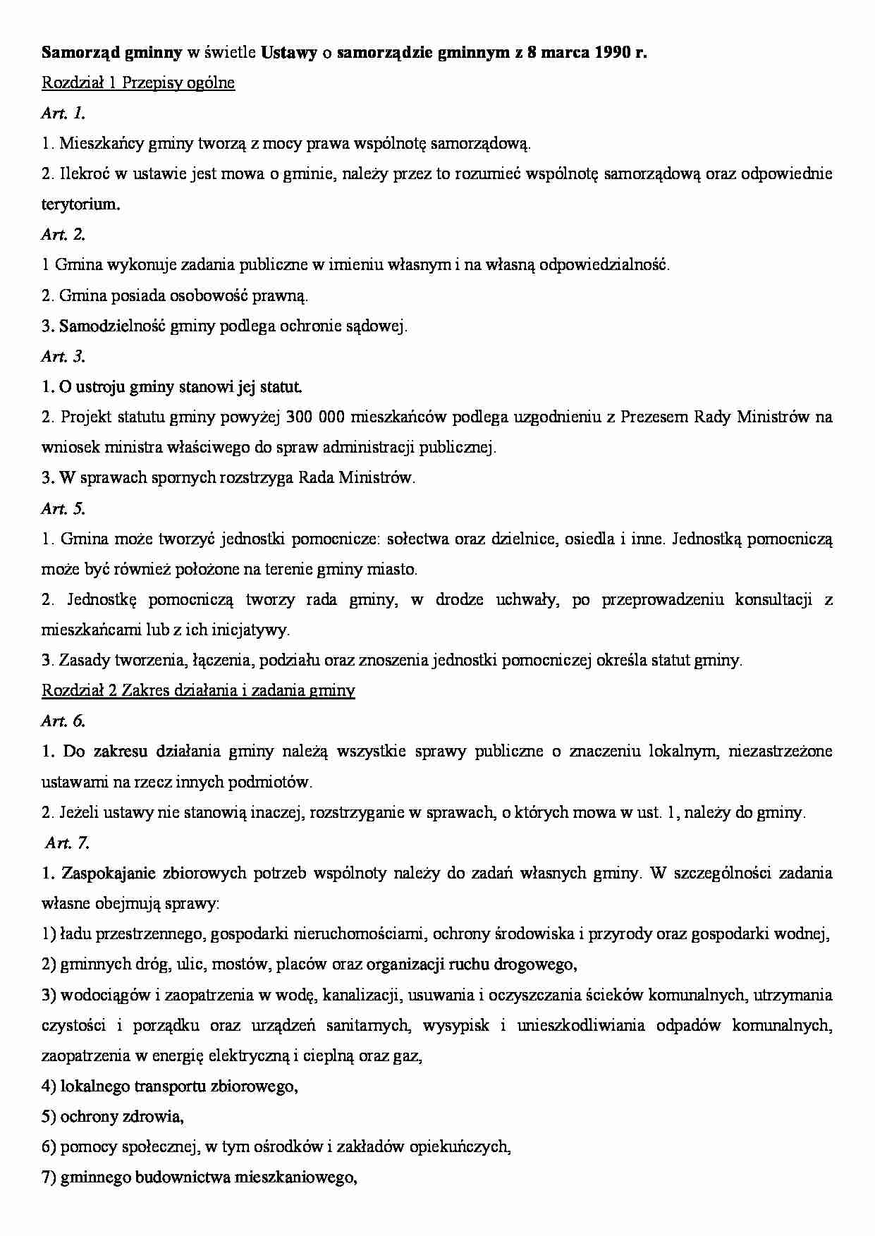 Samorząd gminny w świetle Ustawy o samorządzie gminnym z 8 marca 1990 r - strona 1