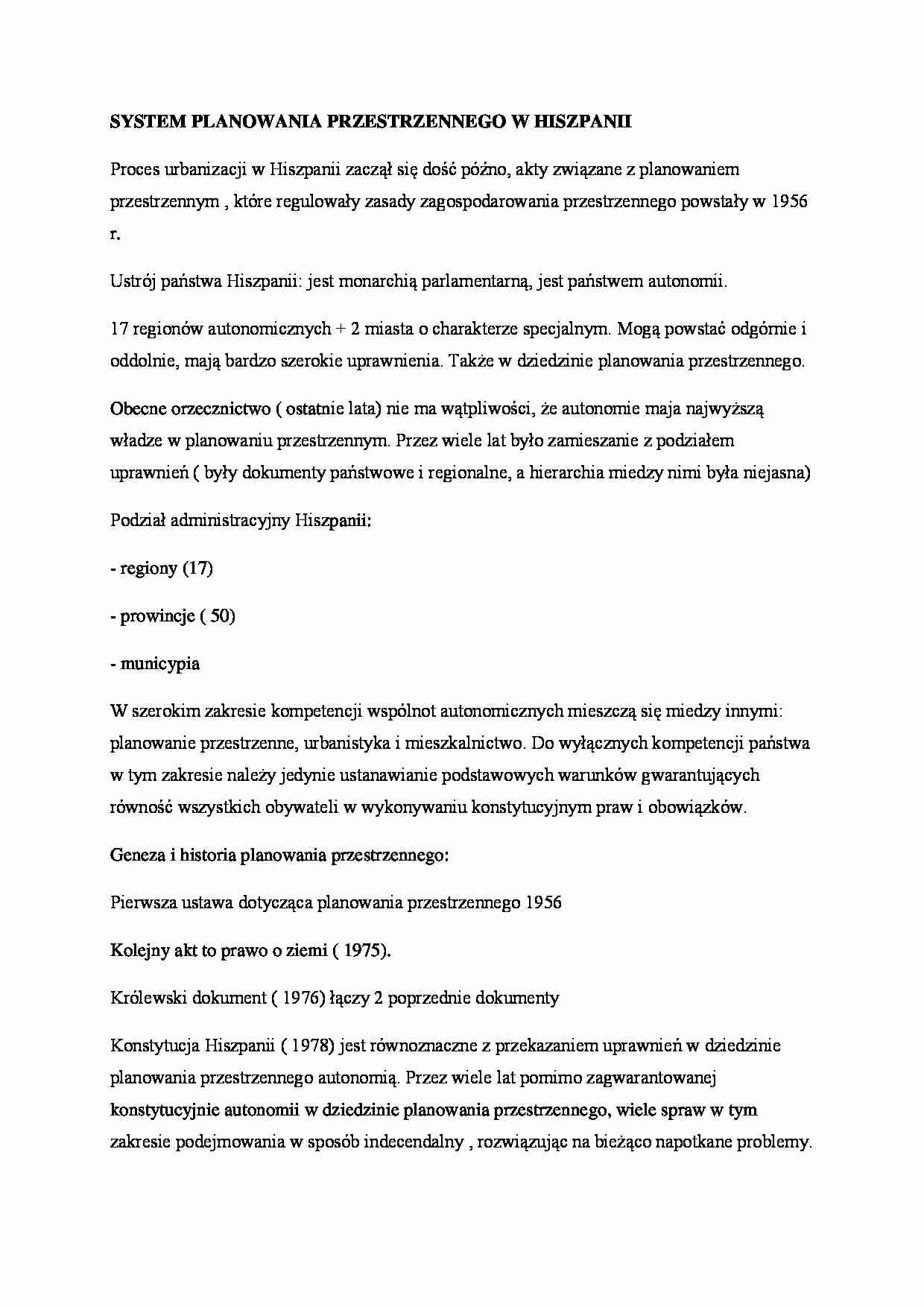 System planowania przestrzennego w Hiszpanii - strona 1