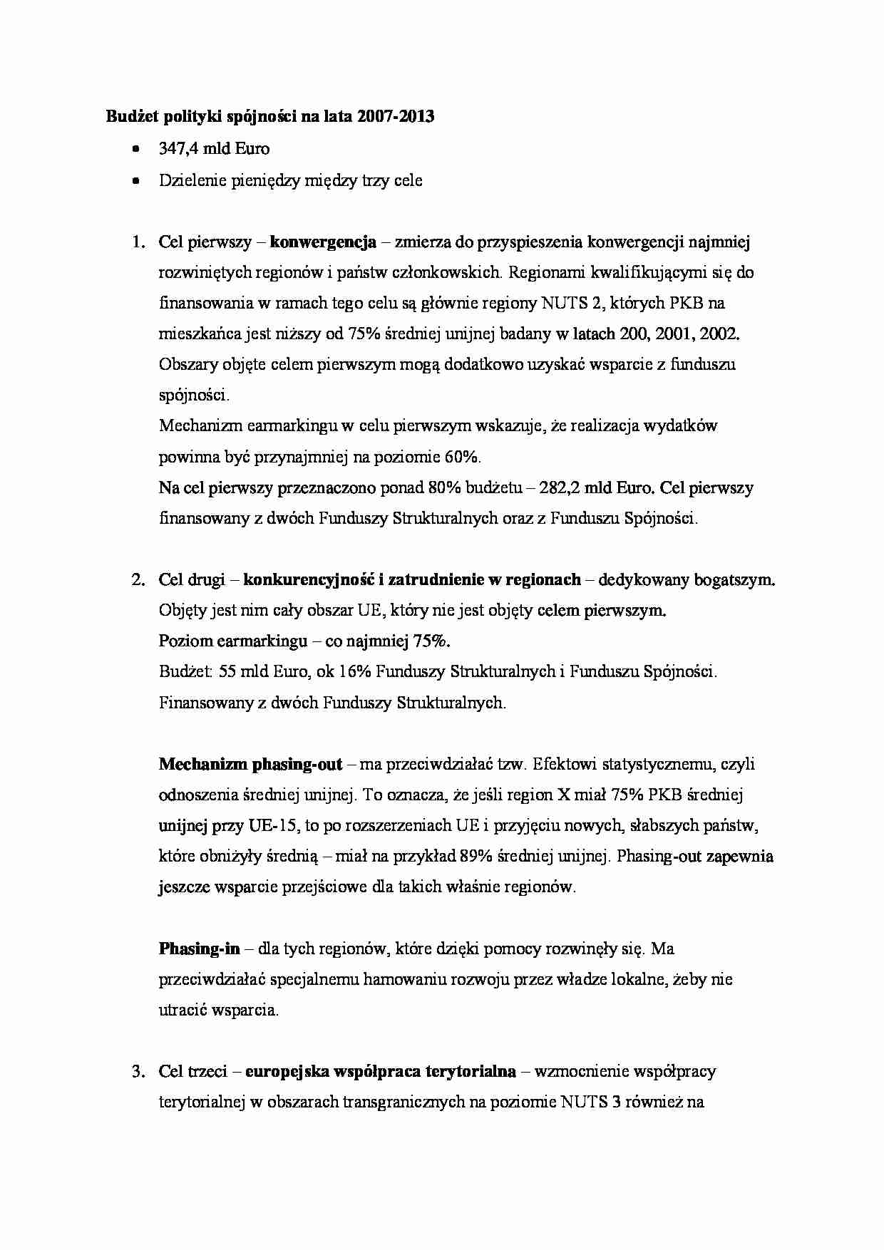 Budżet polityki spójności na lata 2007 - strona 1