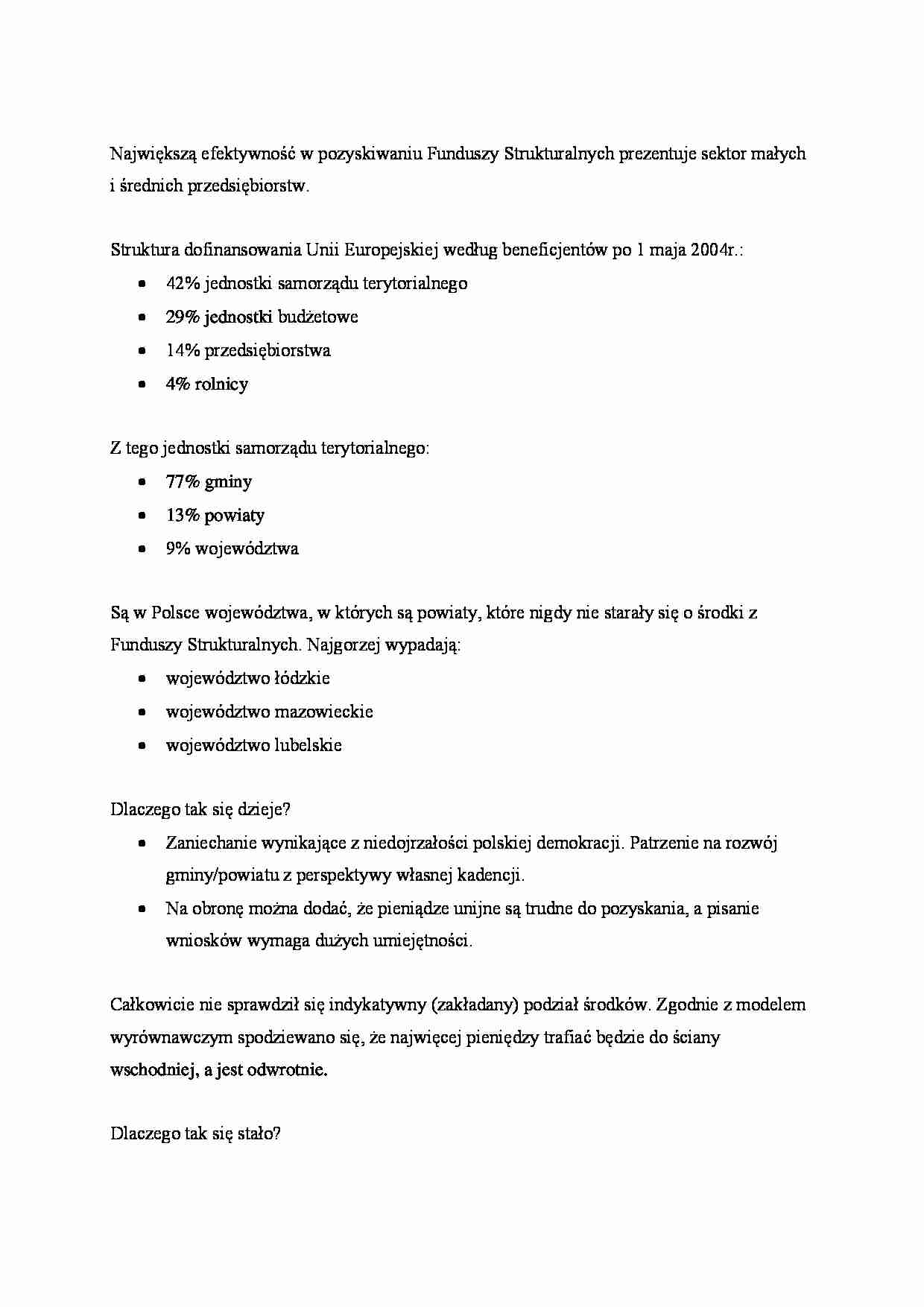 Pozyskiwanie Funduszy Strukturalnych - dane statystyczne. - strona 1