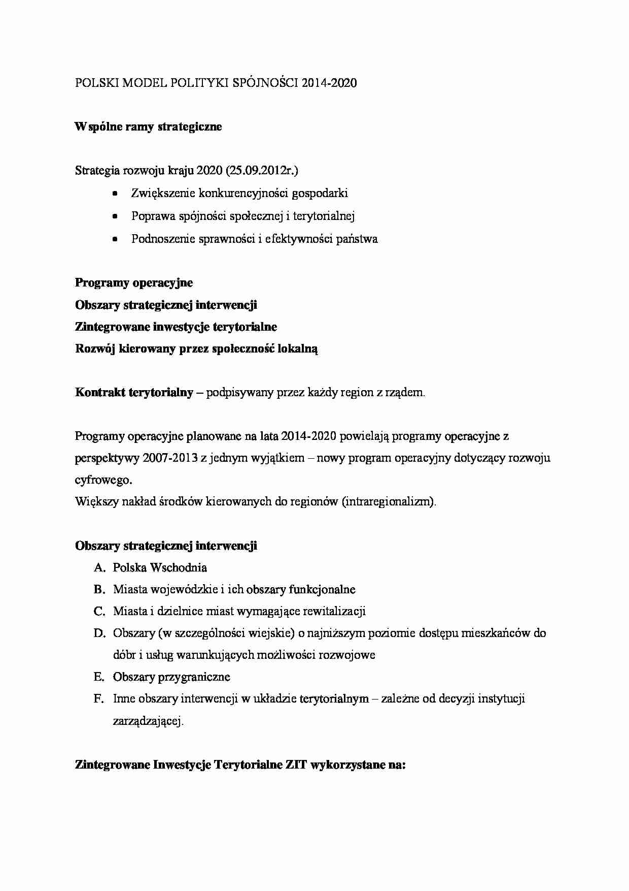 Polski model polityki spójności 2014-2020 - strona 1