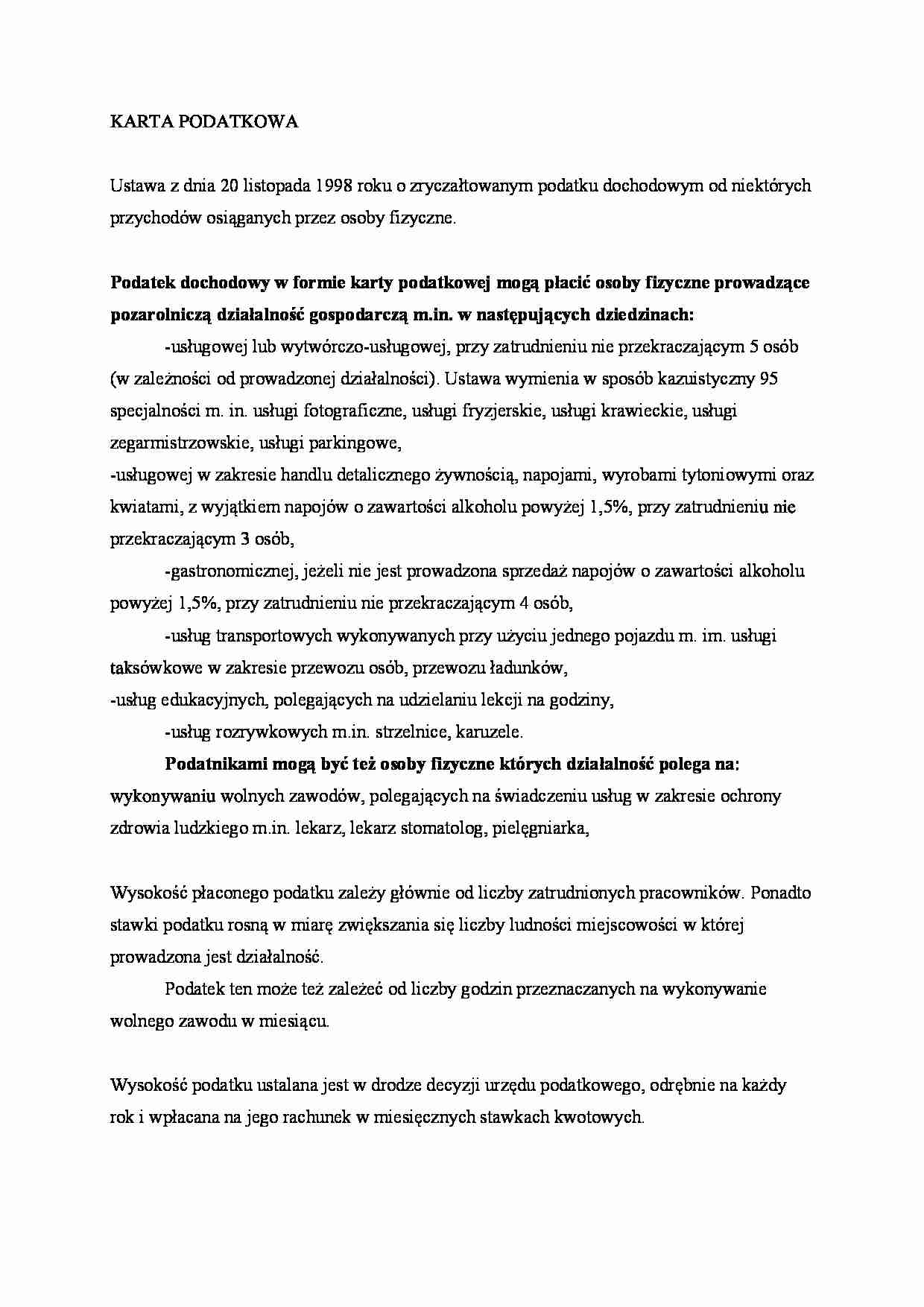 Podatek dochodowy w formie karty podatkowej - strona 1