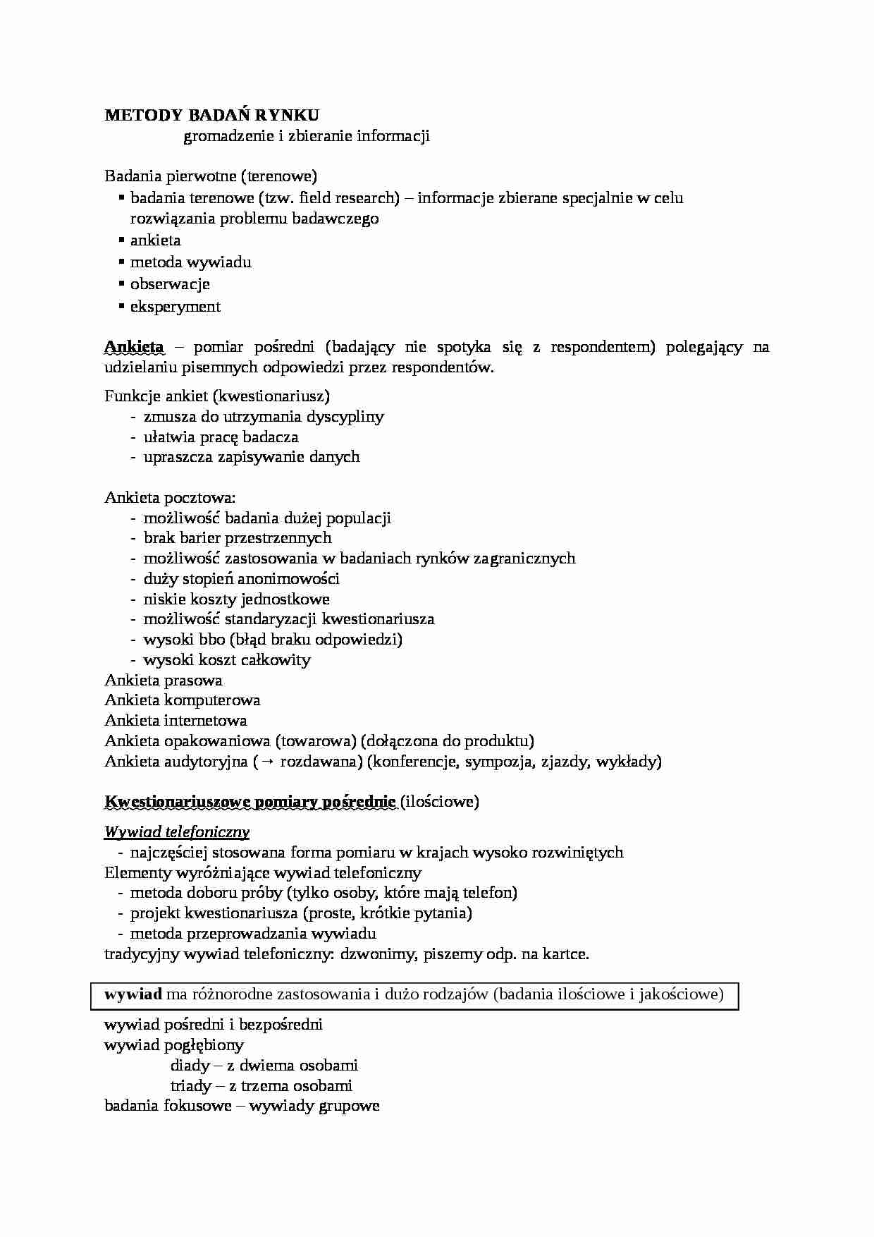 Metody badań rynku - Ankieta  - strona 1