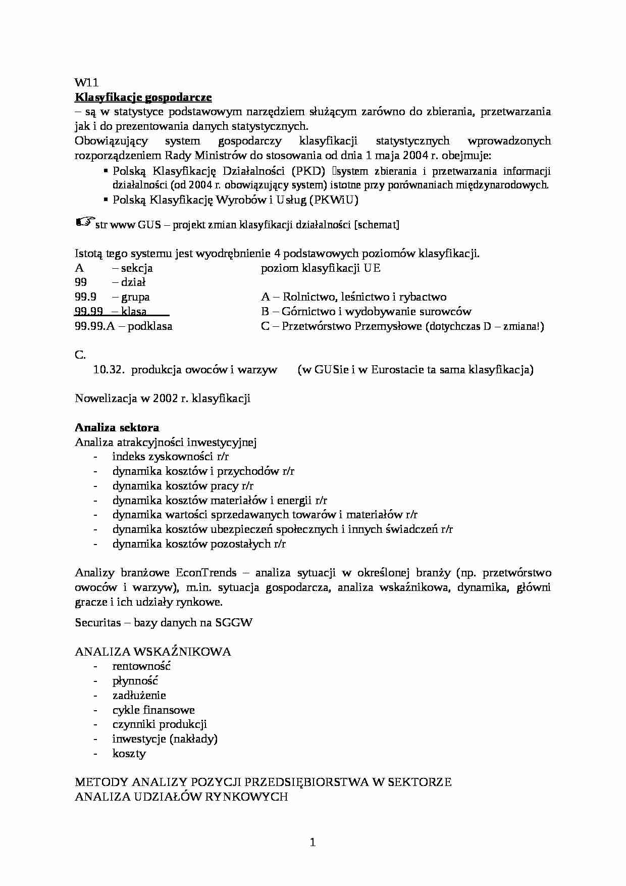 Klasyfikacje gospodarcze - wykład - strona 1