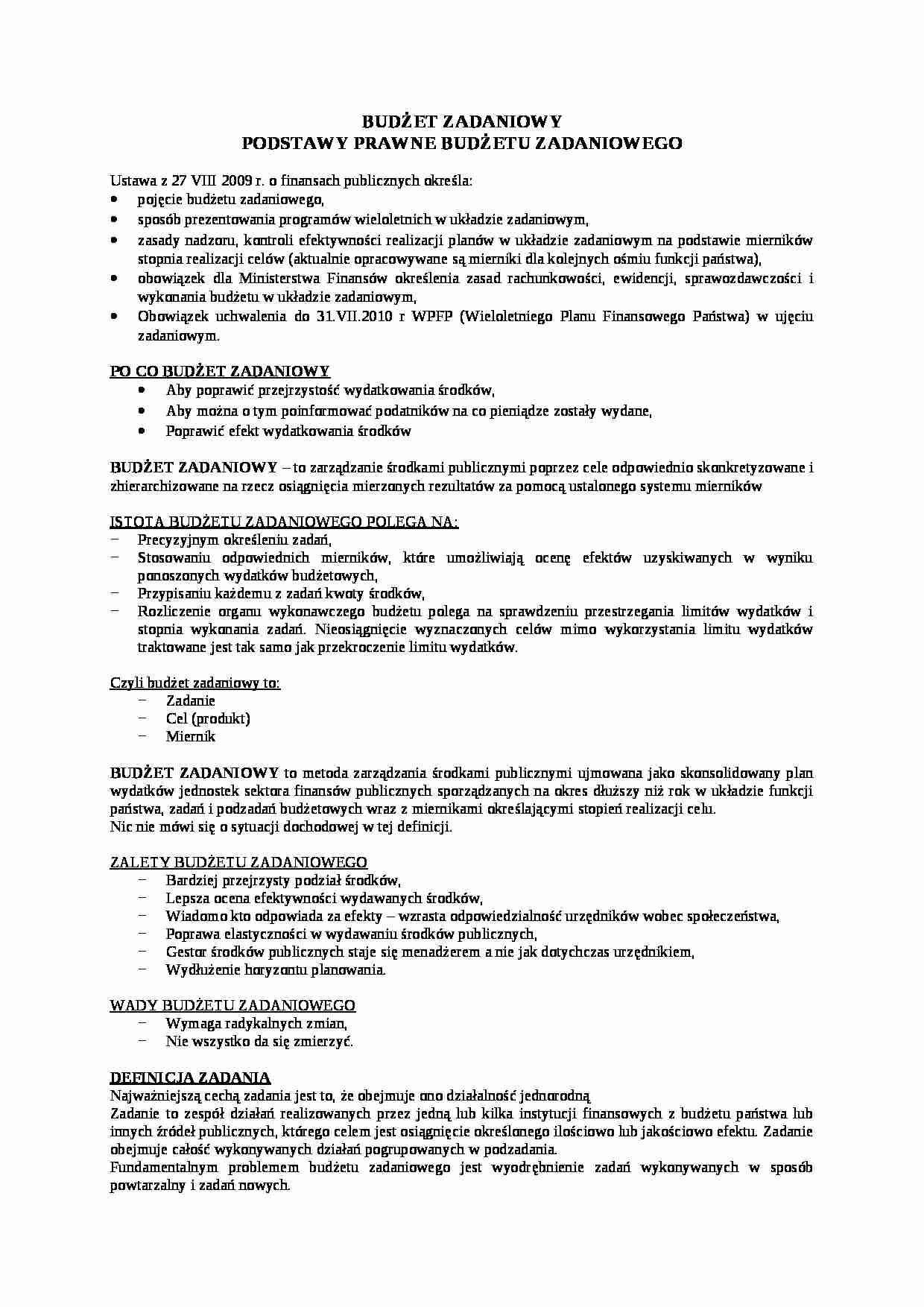 Podstawy prawne budżetu zadaniowego - strona 1