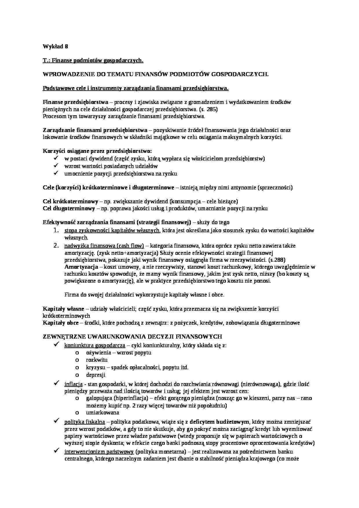 Finanse podmiotów gospodarczych - strona 1