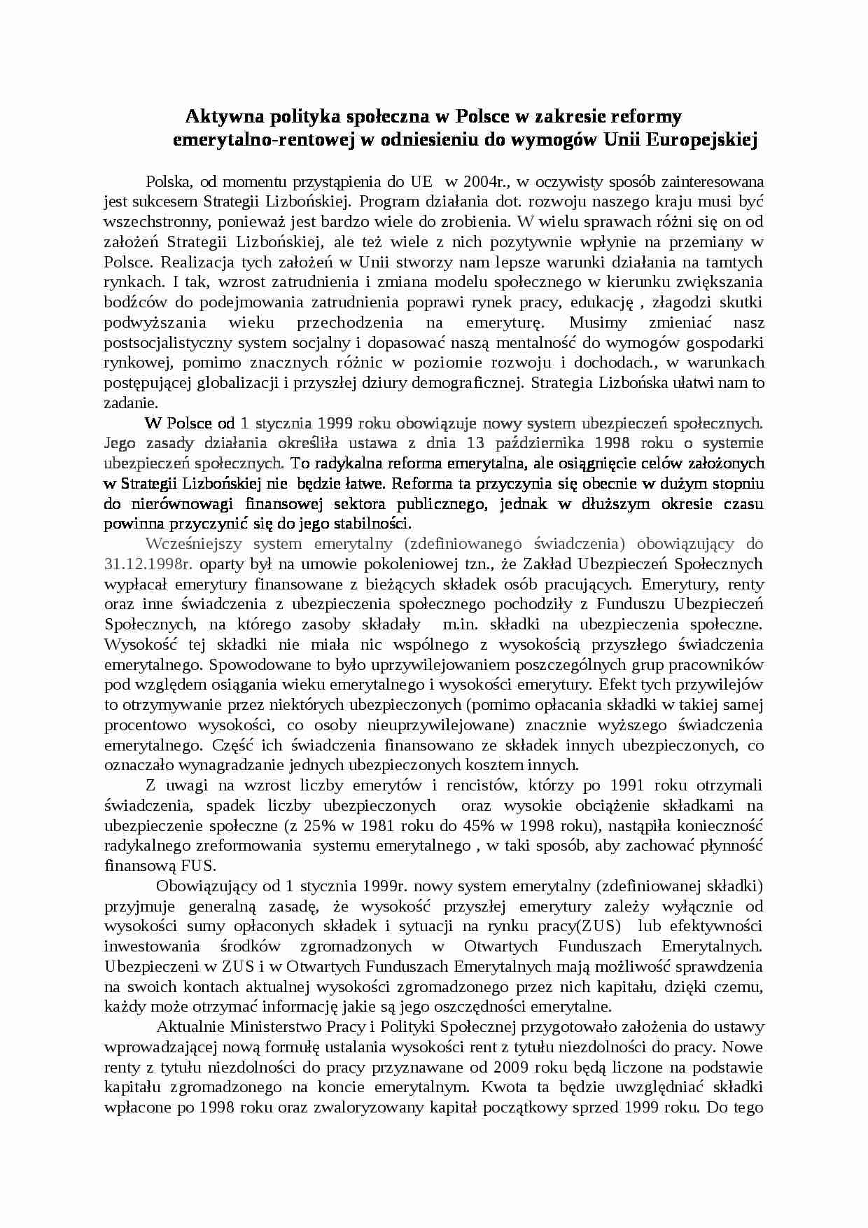Aktywna polityka społeczna w Polsce - strona 1