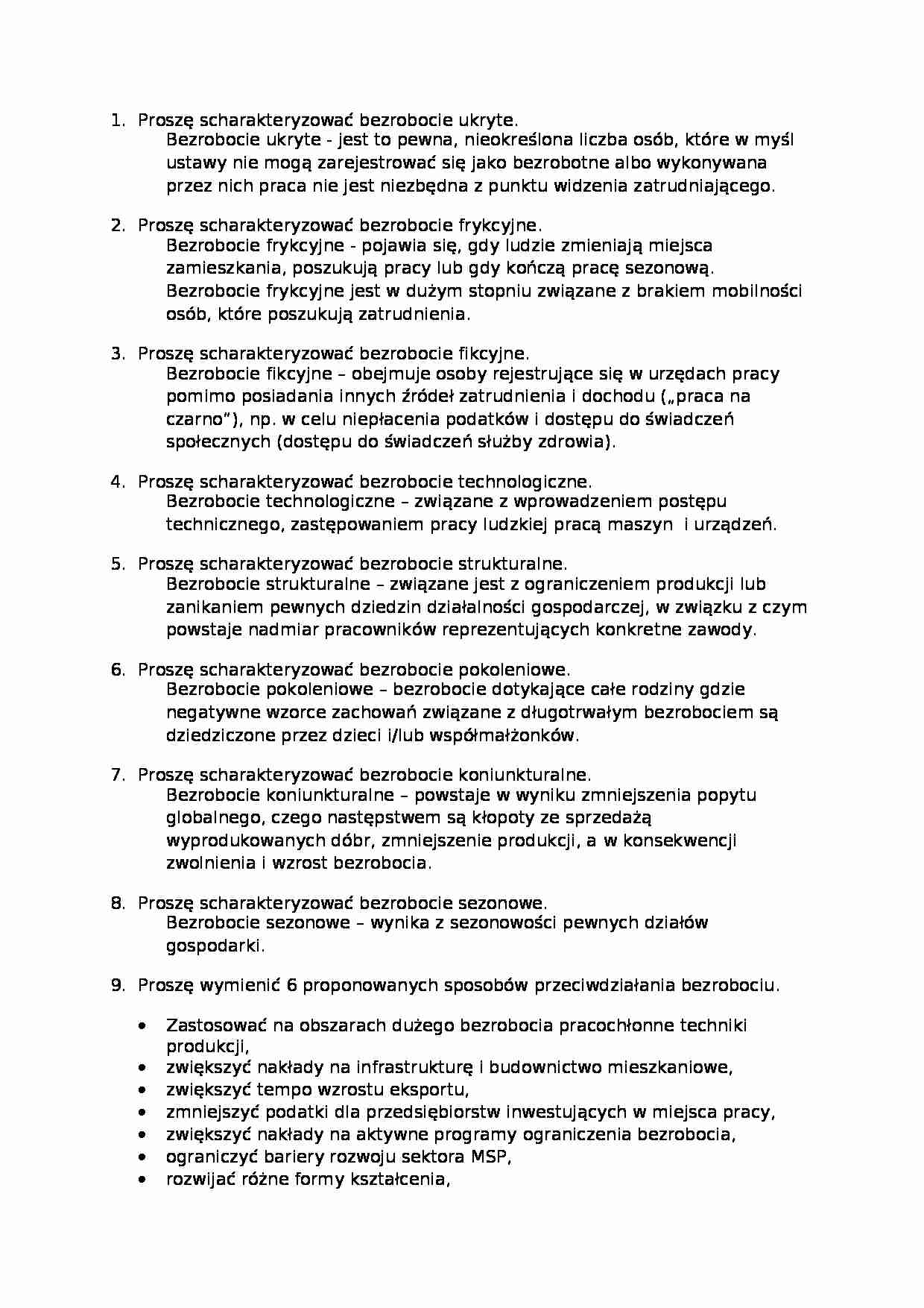 Opracowane pytania egzaminacyjne - bezrobocie ukryte - strona 1