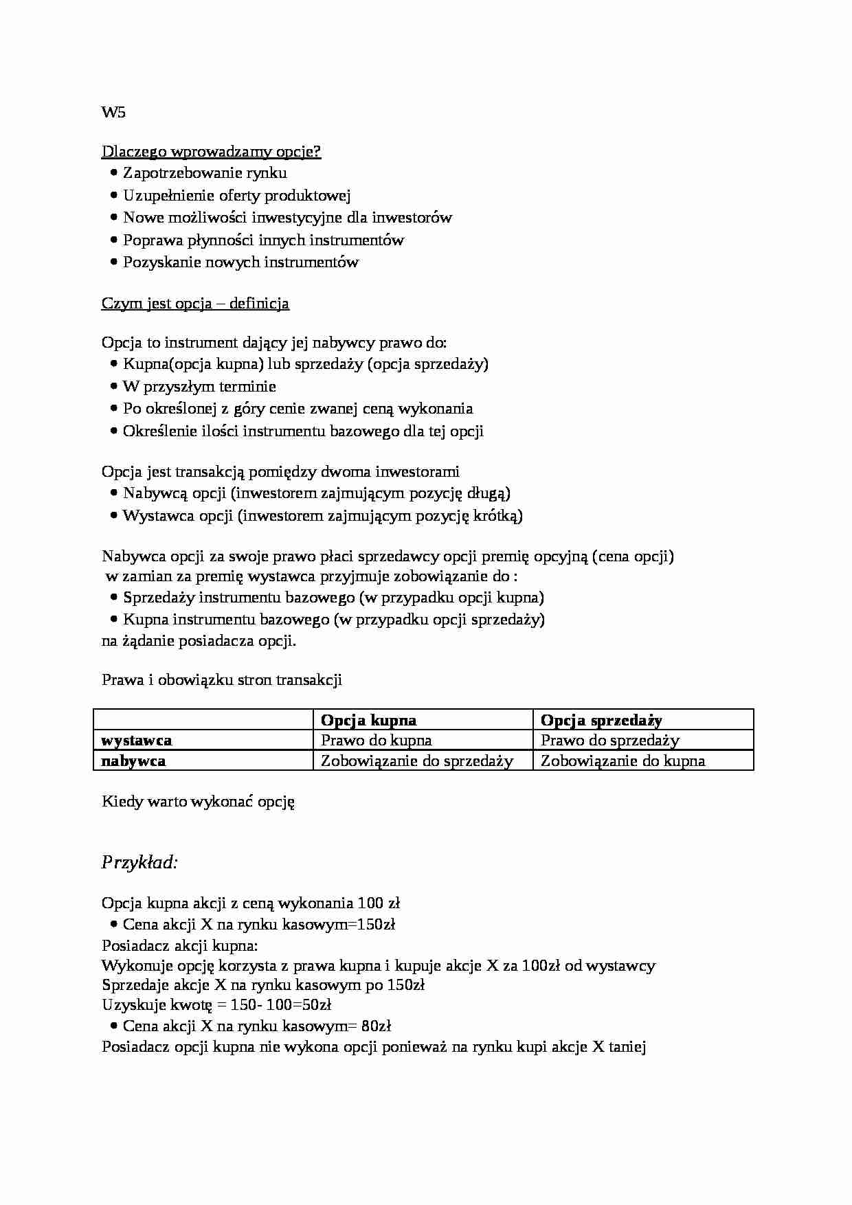 Opcja - definicja i rodzaje - strona 1