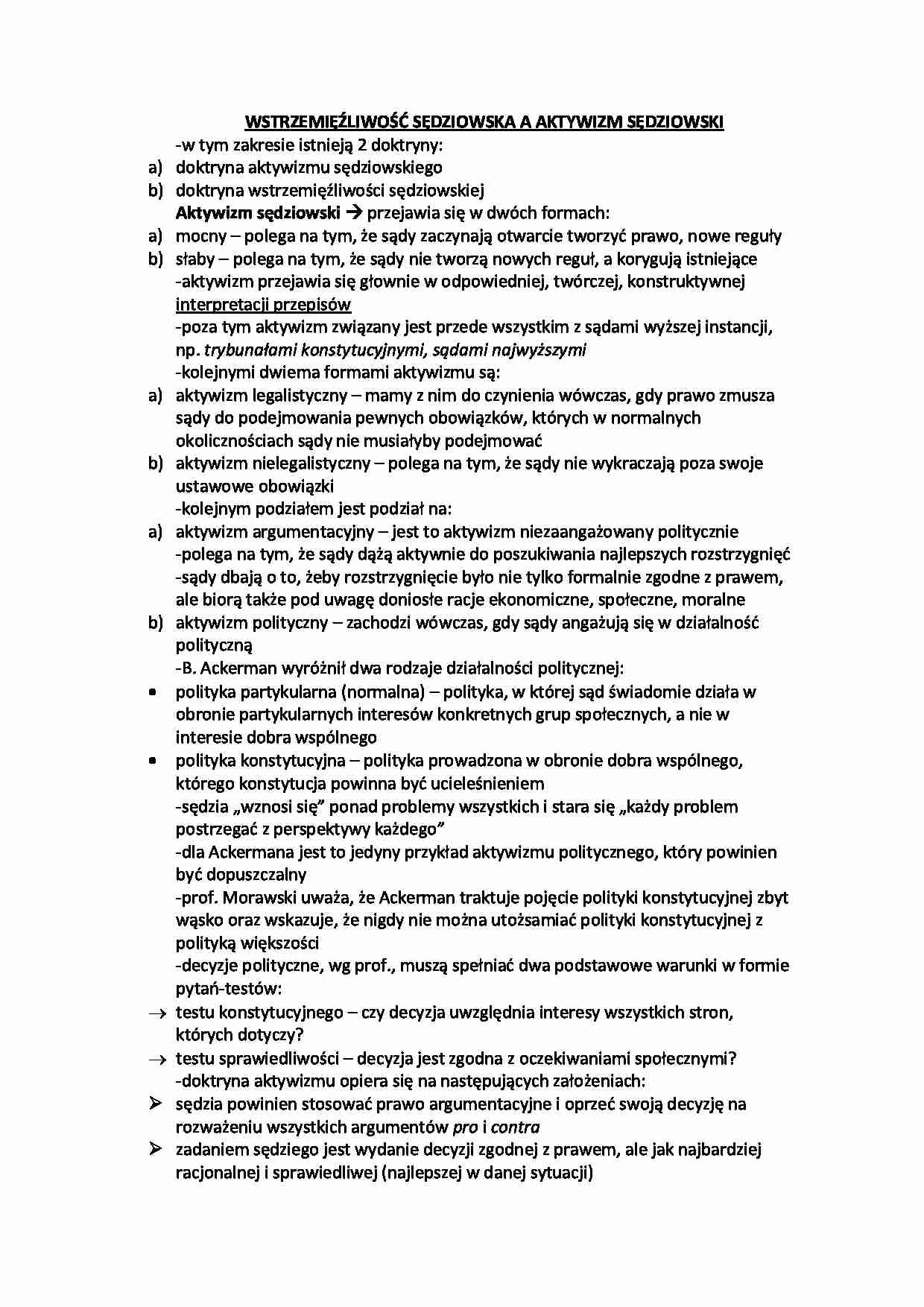 Wstrzemięźliwość sędziowska aktywizm sędziowski  - strona 1