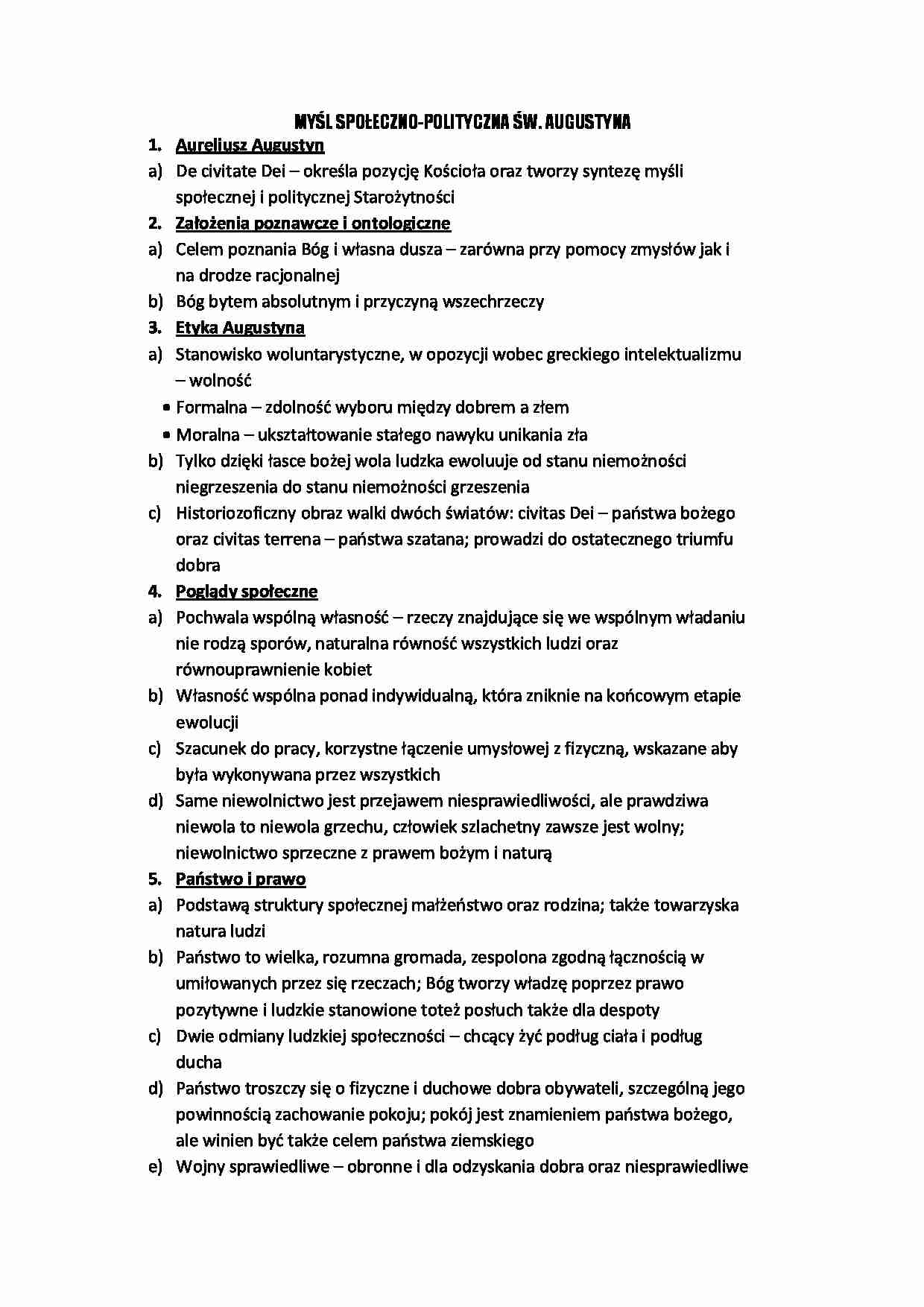 Myśl społeczno- polityczna św. Augustyna  - strona 1