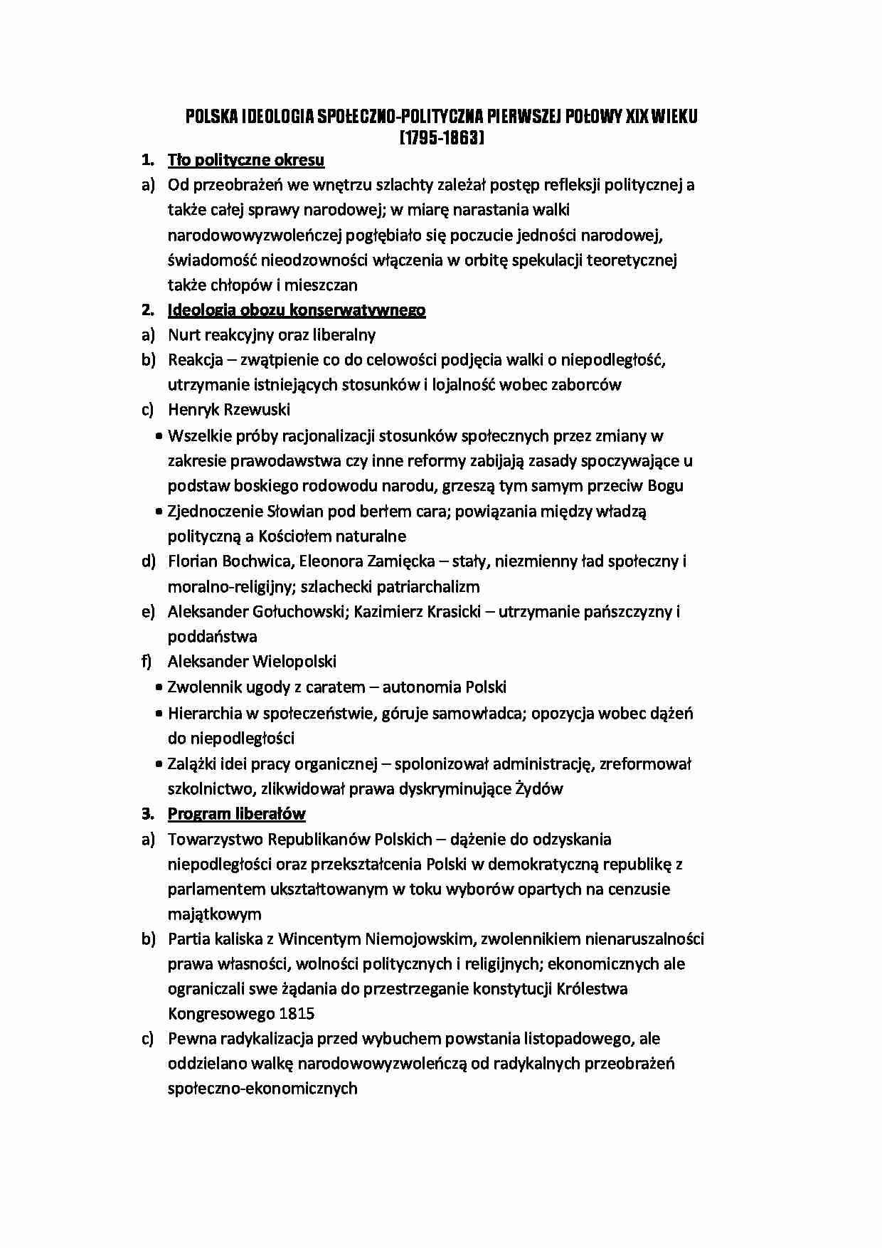 Polska ideologia społeczno - polityczna pierwszej połowy XIX w.  - strona 1