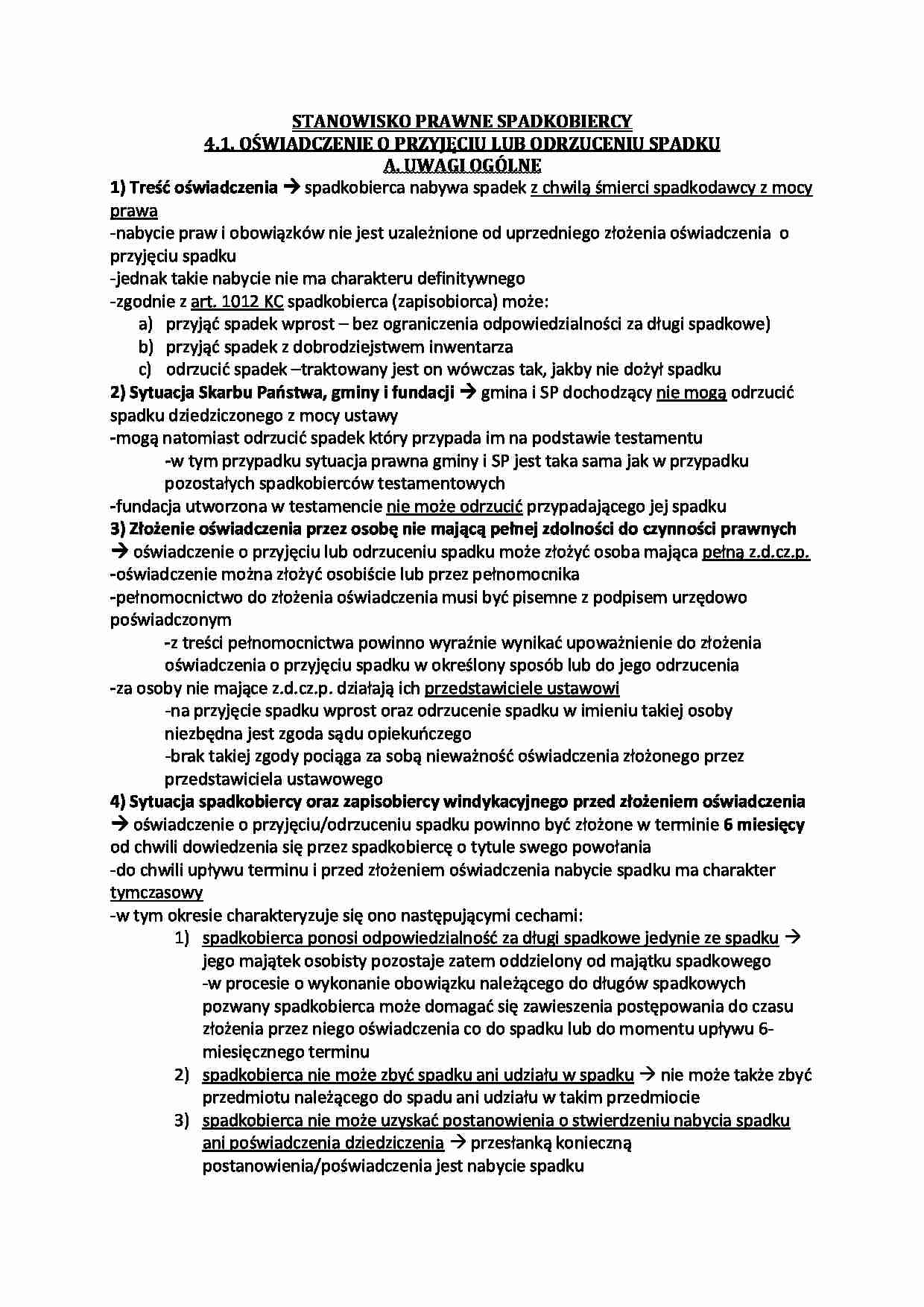 Stanowisko prawne spadkobiercy - strona 1