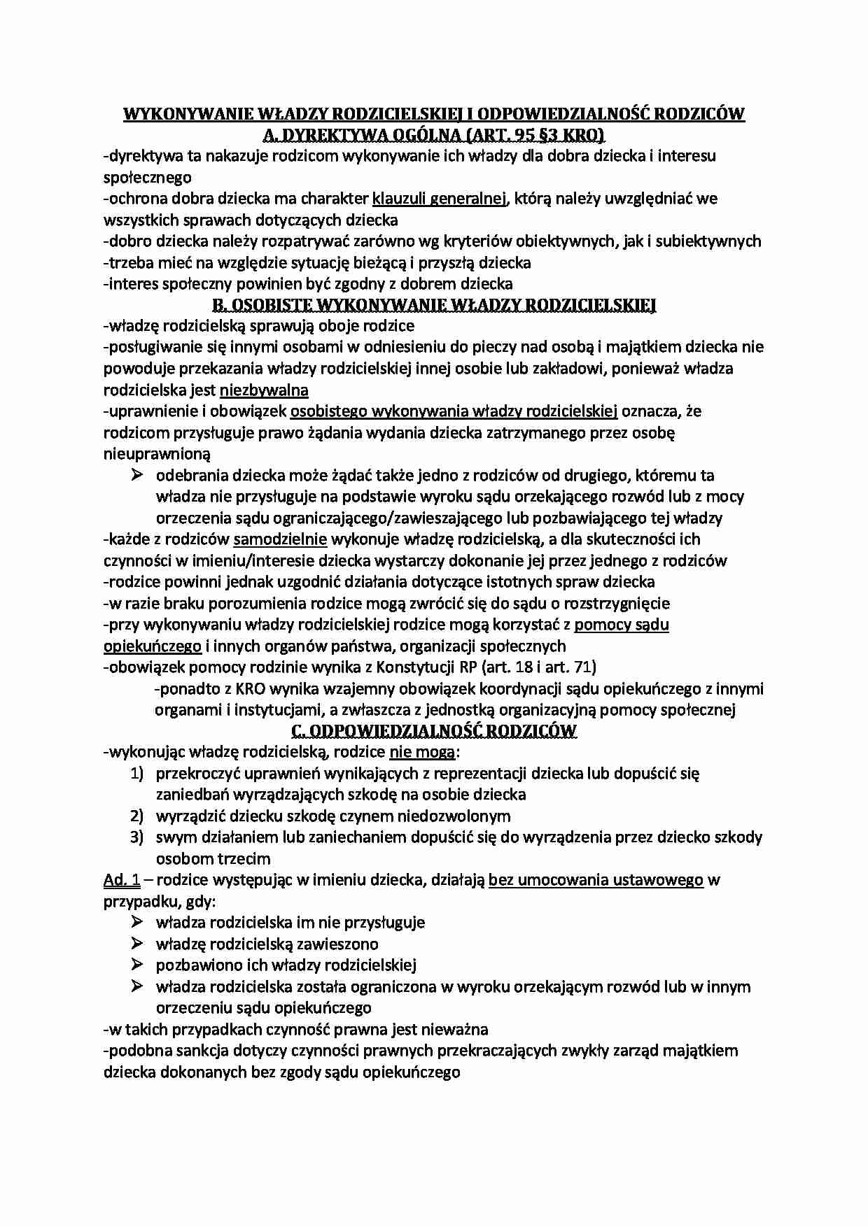 Wykonywanie władzy rodzicielskiej i odpowiedzialność rodziców  - strona 1