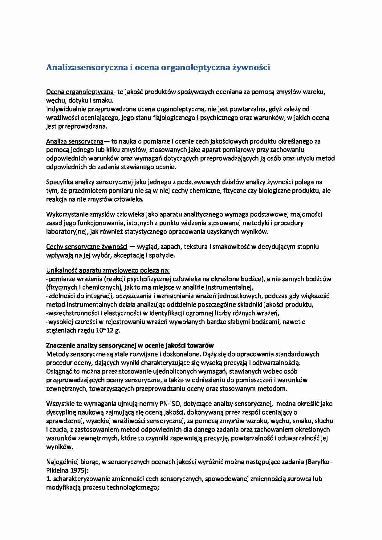 Analiza sensoryczna i ocena organoleptyczna żywności - strona 1