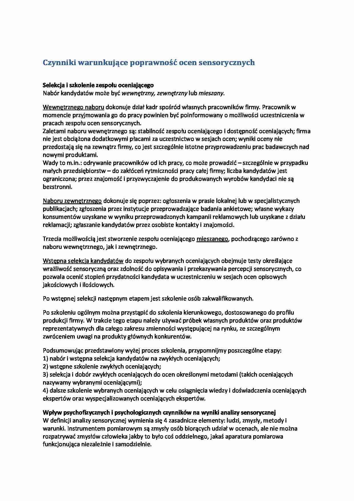 Czynniki warunkujące poprawność ocen sensorycznych - strona 1