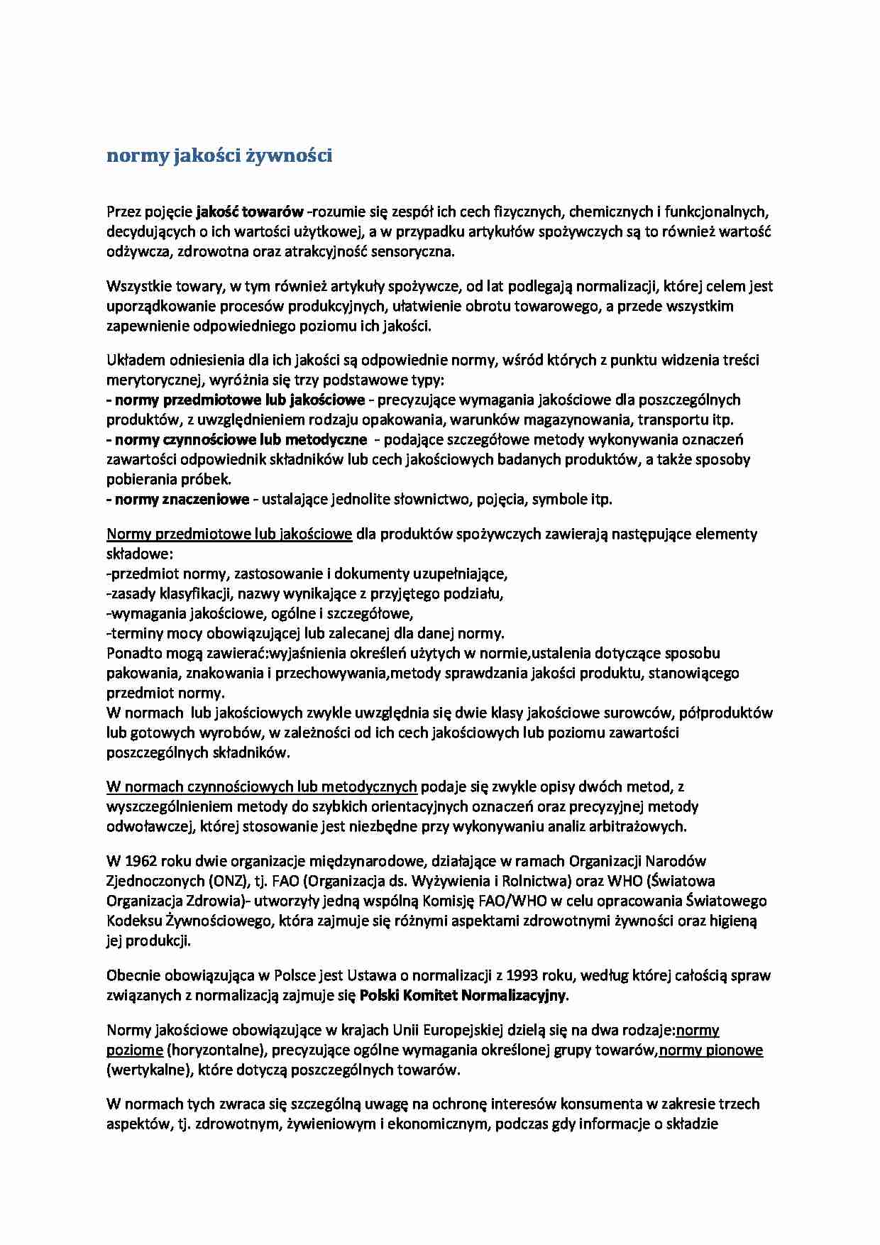 Normy jakości żywności - strona 1