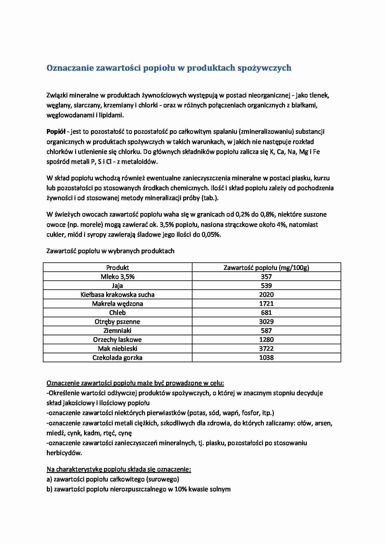Oznaczanie zawartości popiołu w produktach spożywczych - strona 1