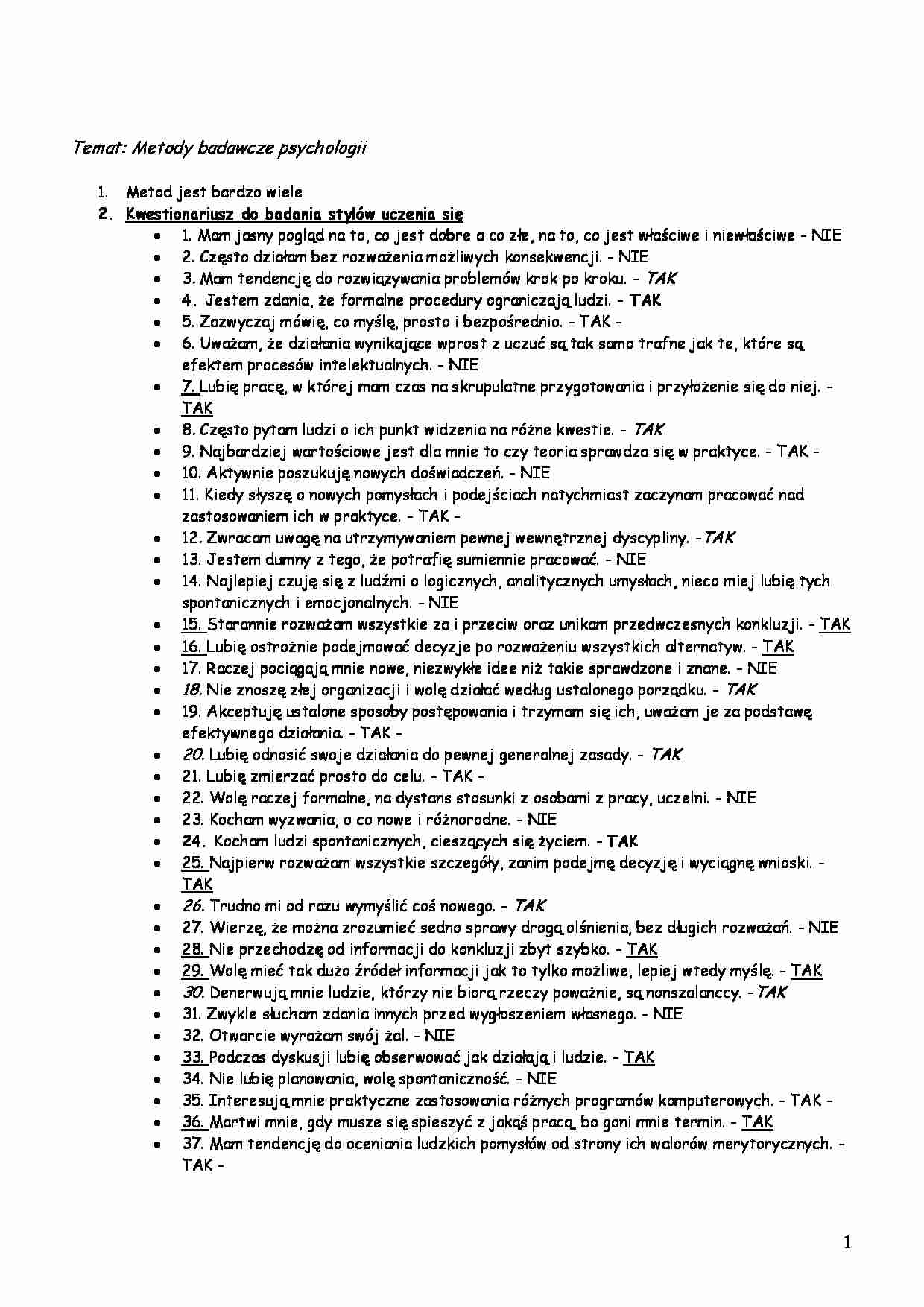 Metody badawcze psychologii - strona 1